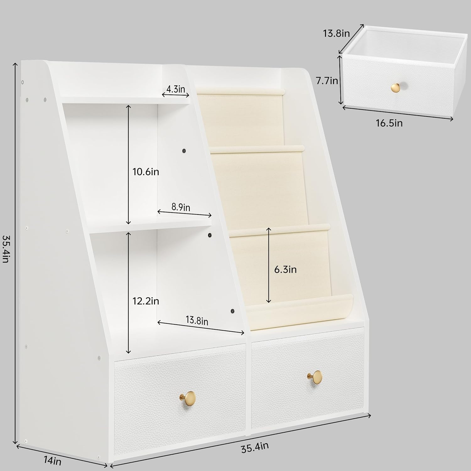 3 Tier Kids Bookshelf, Toddler Bookshelf and Toy Storage, Baby Wooden Bookcase with Drawers, Children Book Shelf for Kids Room, Nursery Storage Book Rack for Playroom, Classroom, White · v5