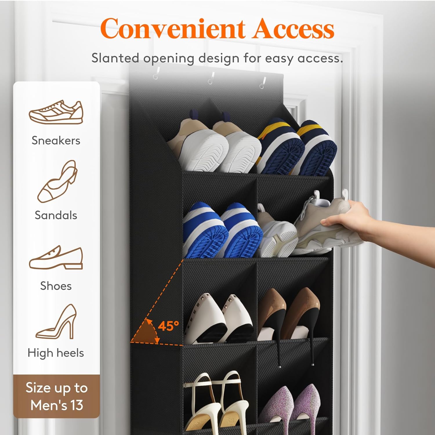 Lifewit Over the Door Shoe Organizers, 1 Pack Hanging Shoe Rack with 11 Pockets, 5 Layers Shoe Holder for Closet Door Storage Includes Boots, Toys, Water Bottles, Daily Necessities, Black