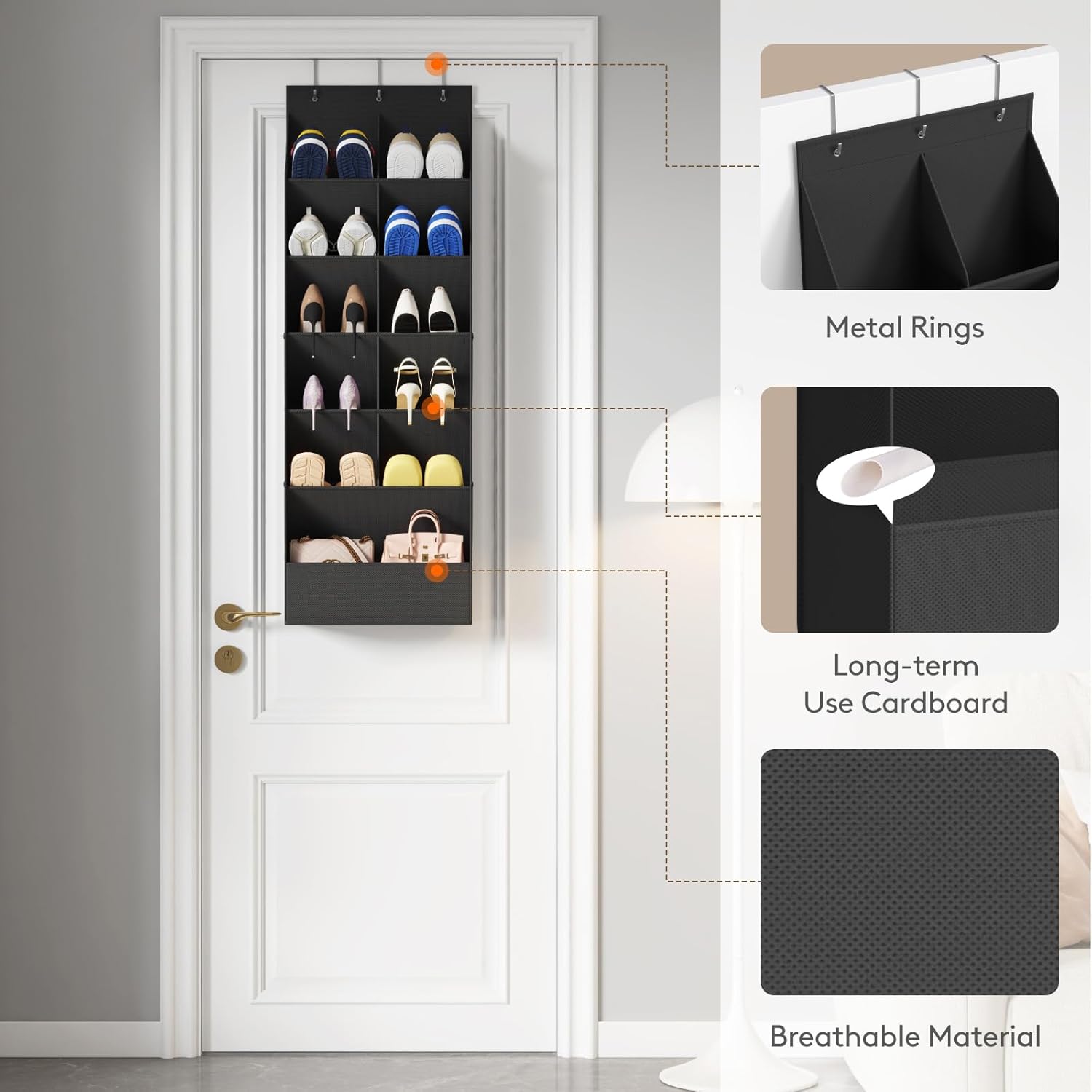 Lifewit Over the Door Shoe Organizers, 1 Pack Hanging Shoe Rack with 11 Pockets, 5 Layers Shoe Holder for Closet Door Storage Includes Boots, Toys, Water Bottles, Daily Necessities, Black