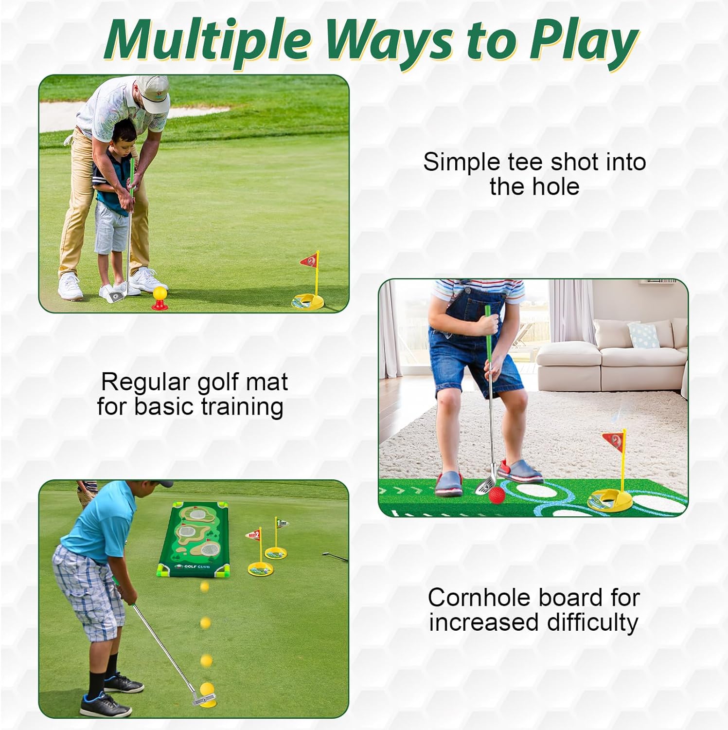 Set da golf Liberry Toddler per bambini dai 3 ai 5 anni, set di mazze da golf retrattili per bambini con tappetino da golf, tavola da golf Cornhole, giocattolo per sport all'aperto e al coperto, regalo di compleanno