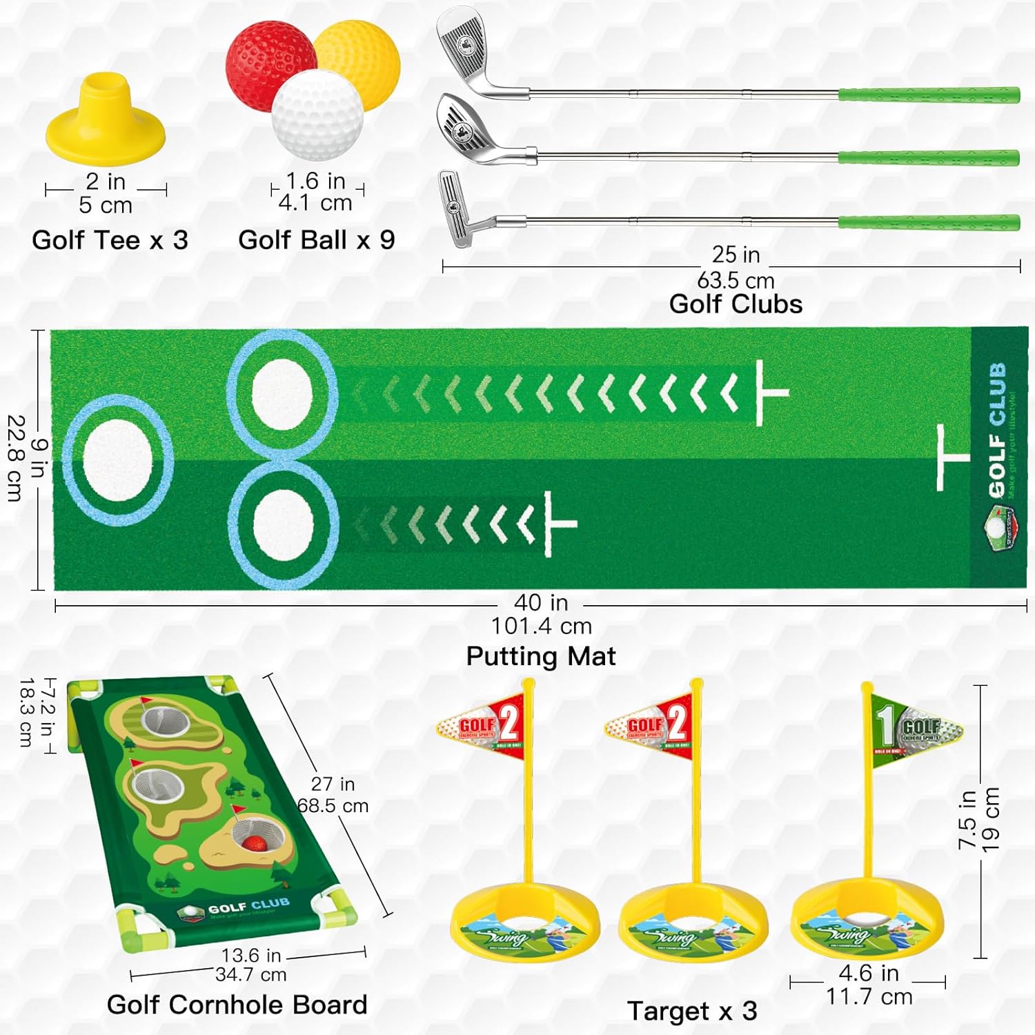 Set da golf Liberry Toddler per bambini dai 3 ai 5 anni, set di mazze da golf retrattili per bambini con tappetino da golf, tavola da golf Cornhole, giocattolo per sport all'aperto e al coperto, regalo di compleanno