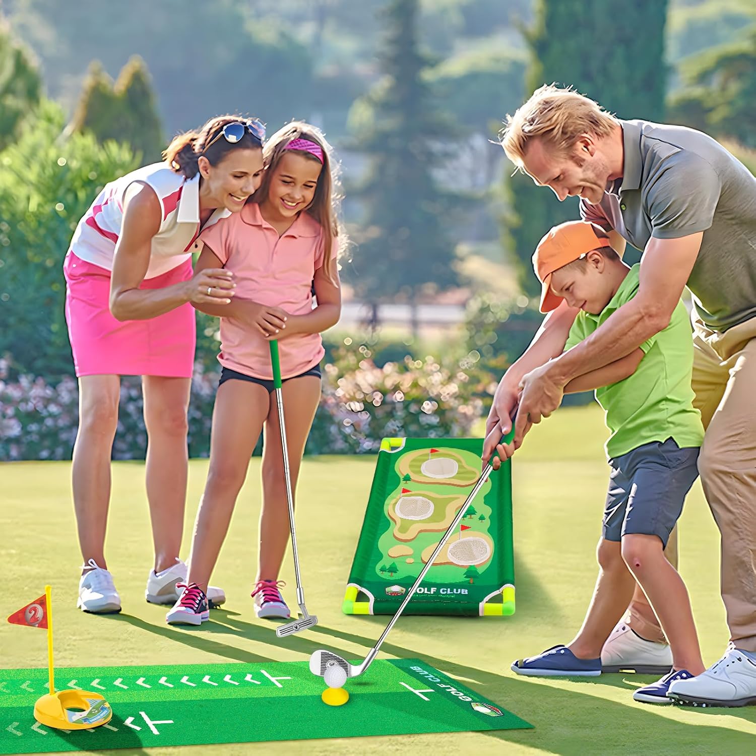 Set da golf Liberry Toddler per bambini dai 3 ai 5 anni, set di mazze da golf retrattili per bambini con tappetino da golf, tavola da golf Cornhole, giocattolo per sport all'aperto e al coperto, regalo di compleanno