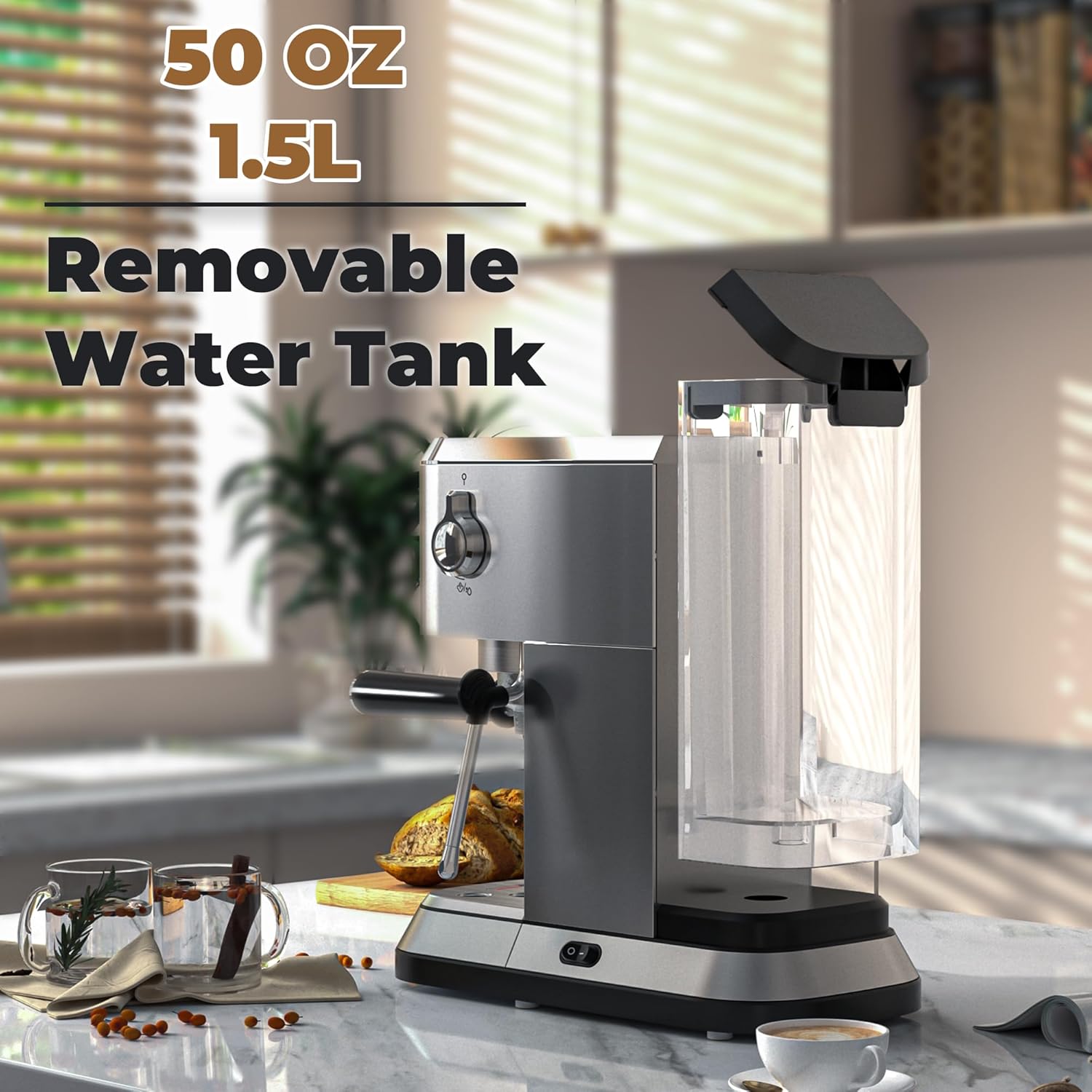 20 Bar Automatic Espresso Machine, Programable Espresso Maker with 50 Oz Removable Water Tank, Compact Cappuccino/Latte Machine with Milk Frother/Steam · v2