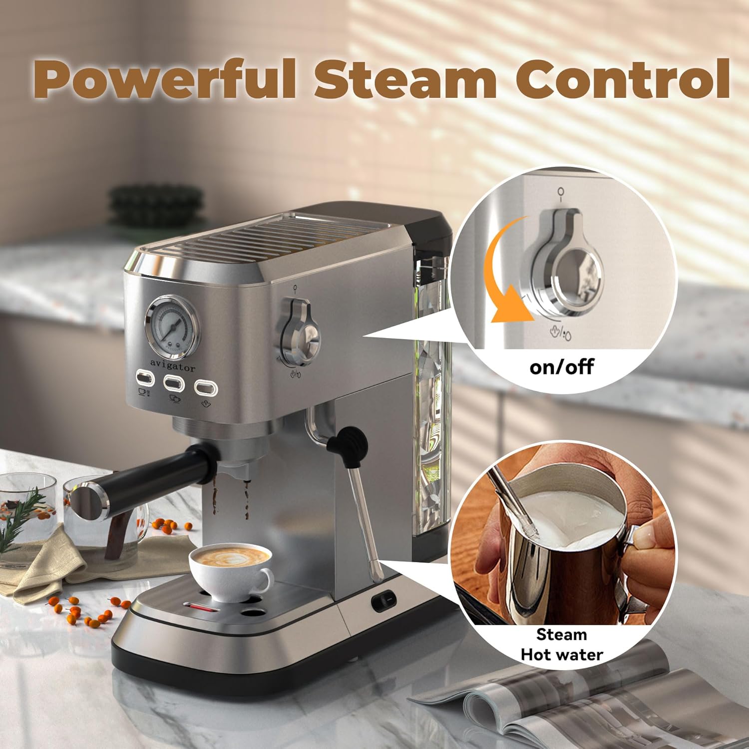 20 Bar Automatic Espresso Machine, Programable Espresso Maker with 50 Oz Removable Water Tank, Compact Cappuccino/Latte Machine with Milk Frother/Steam · v2