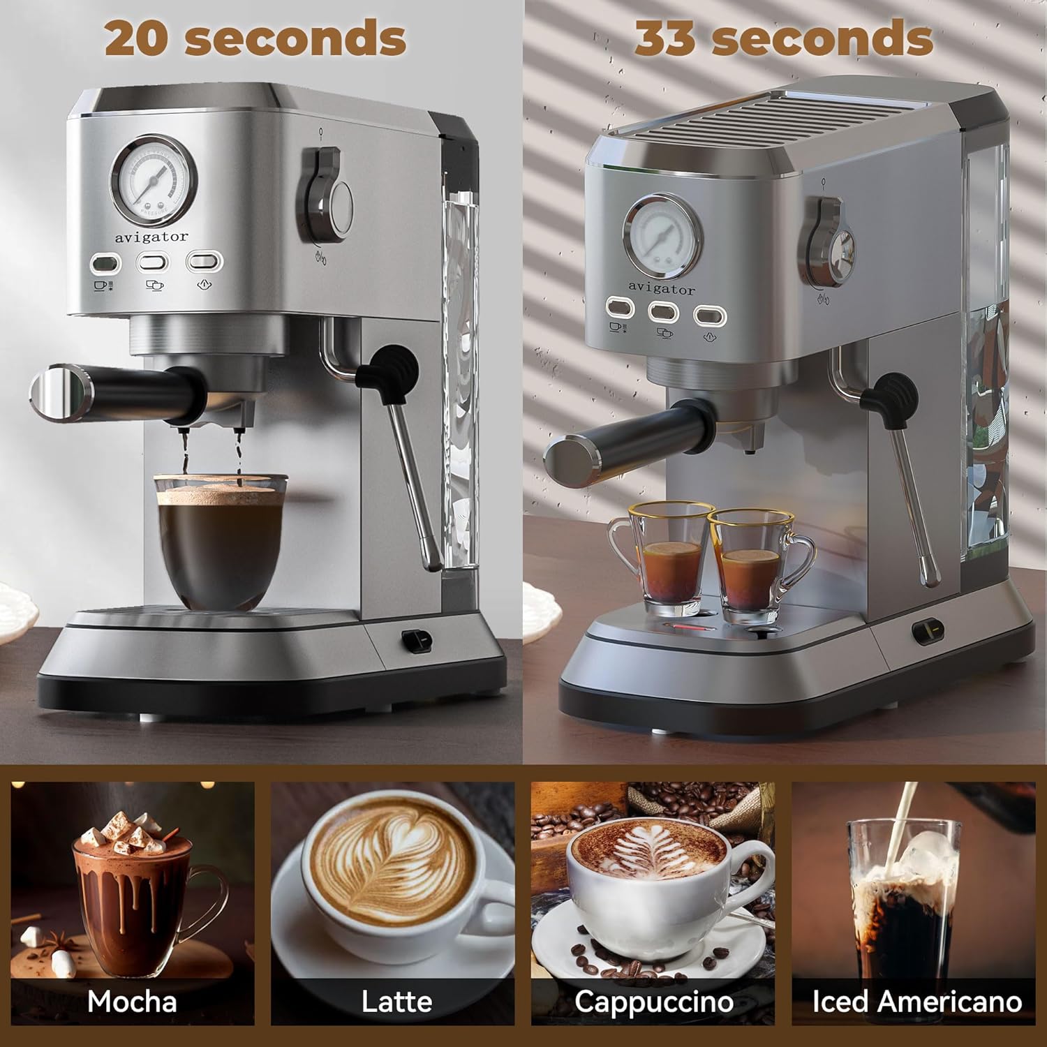 20 Bar Automatic Espresso Machine, Programable Espresso Maker with 50 Oz Removable Water Tank, Compact Cappuccino/Latte Machine with Milk Frother/Steam · v2