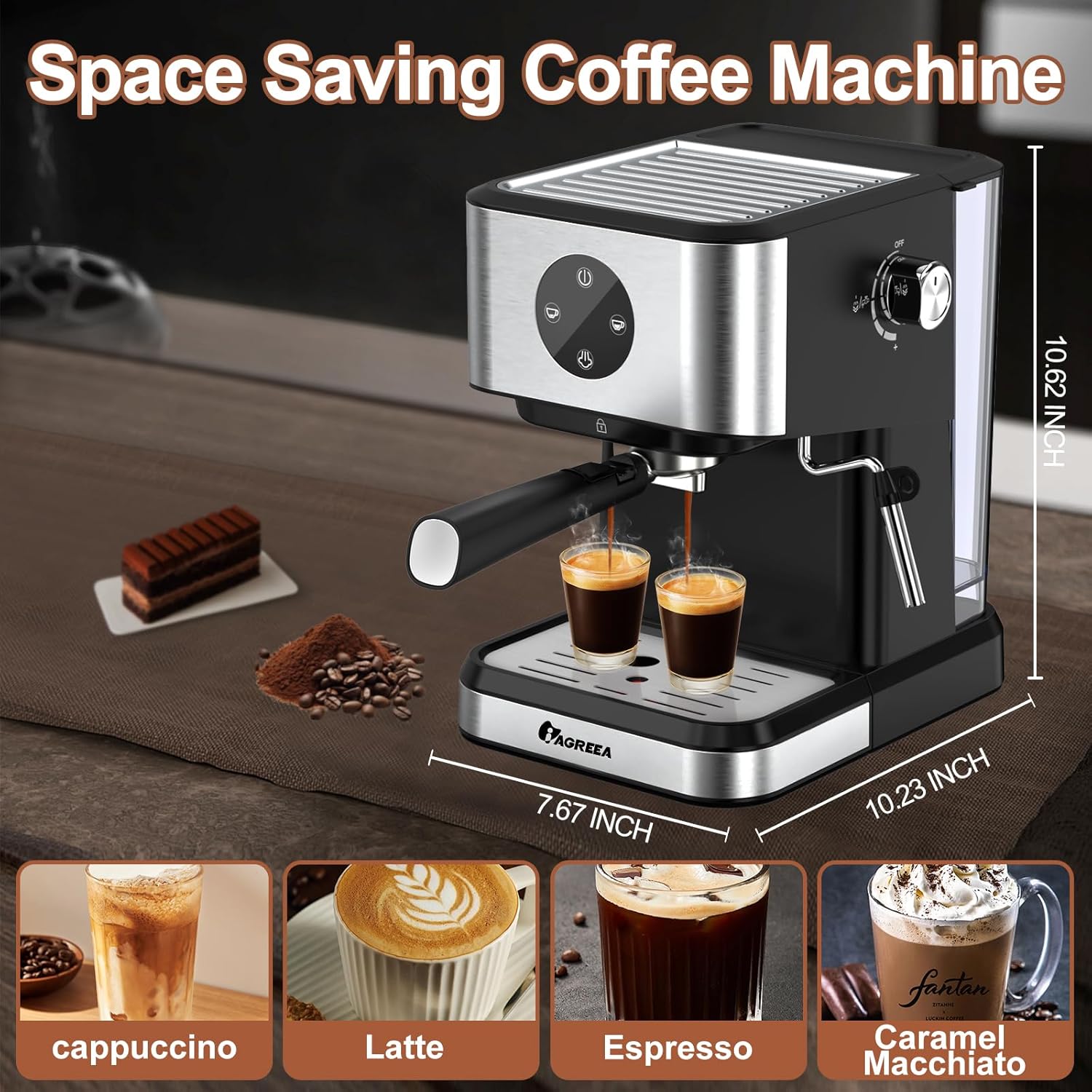 เครื่องชงกาแฟเอสเพรสโซ IAGREEA แรงดัน 20 บาร์ เครื่องชงกาแฟเอสเพรสโซระดับมืออาชีพพร้อมหัวตีฟองนม แท้งค์น้ำแบบถอดได้ขนาด 50 ออนซ์ เครื่องชงกาแฟแบบกึ่งอัตโนมัติที่ให้ความร้อนเร็วสำหรับคาปูชิโน ลาเต้ มัคคิอาโต