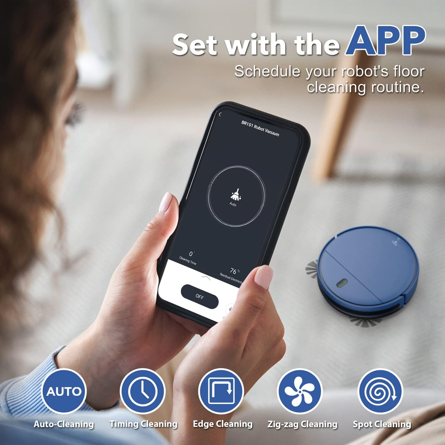 Robot aspirapolvere e mocio ZCWA, aspirapolvere robotico 2 in 1 con WiFi/app, aspirapolvere robotico, impostazioni di pianificazione, ricarica automatica, ideale per pavimenti duri, peli di animali domestici e moquette a pelo basso