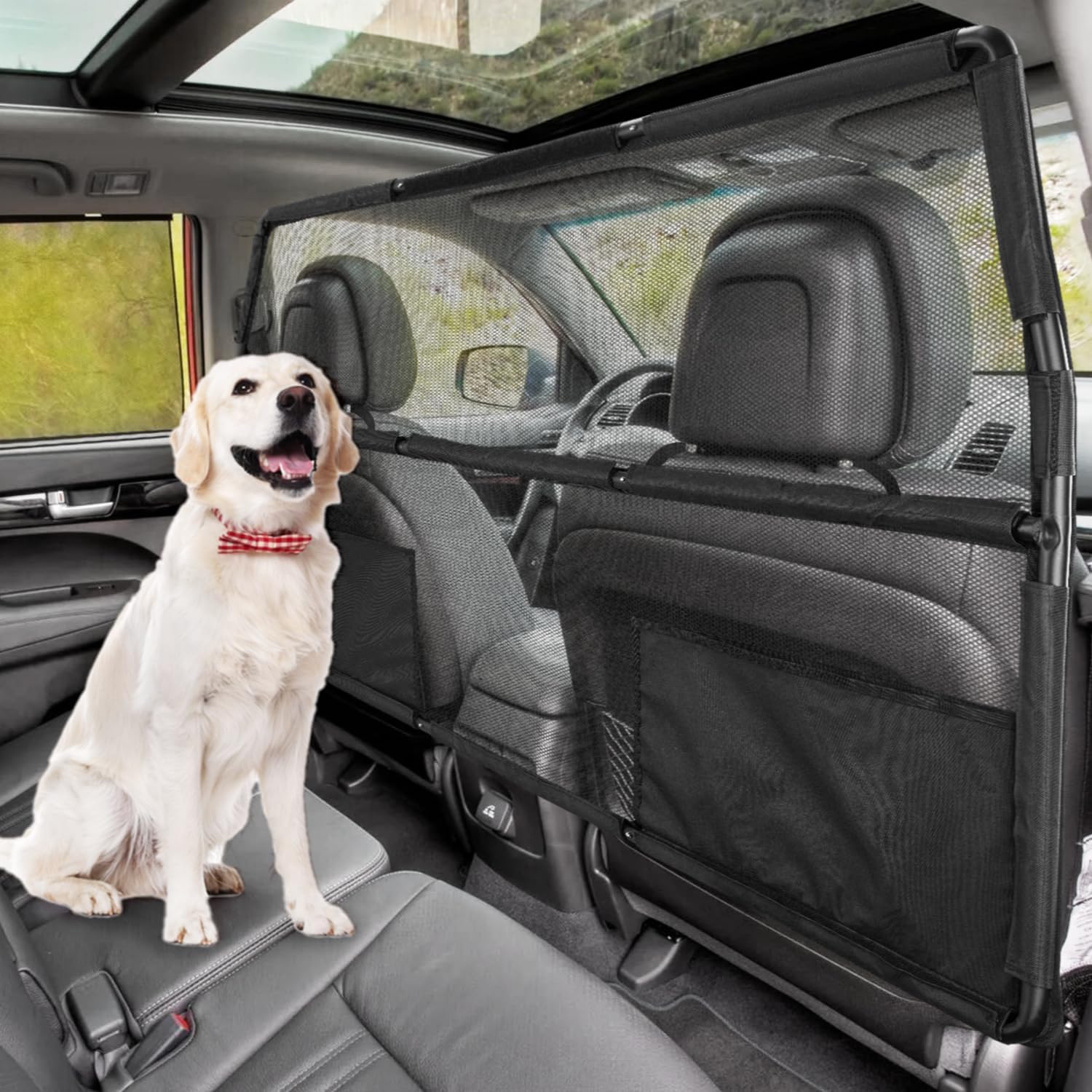 Dog Barrier for Truck,50 Wide Dog Car Barrier,Pet Net Barrier for Car,SUV Dog Barrier for Cargo Area,Back Seat Car Gate,Trunk Barrier with See Through Net Mesh for Trucks SUV CUV Vehicle · v2