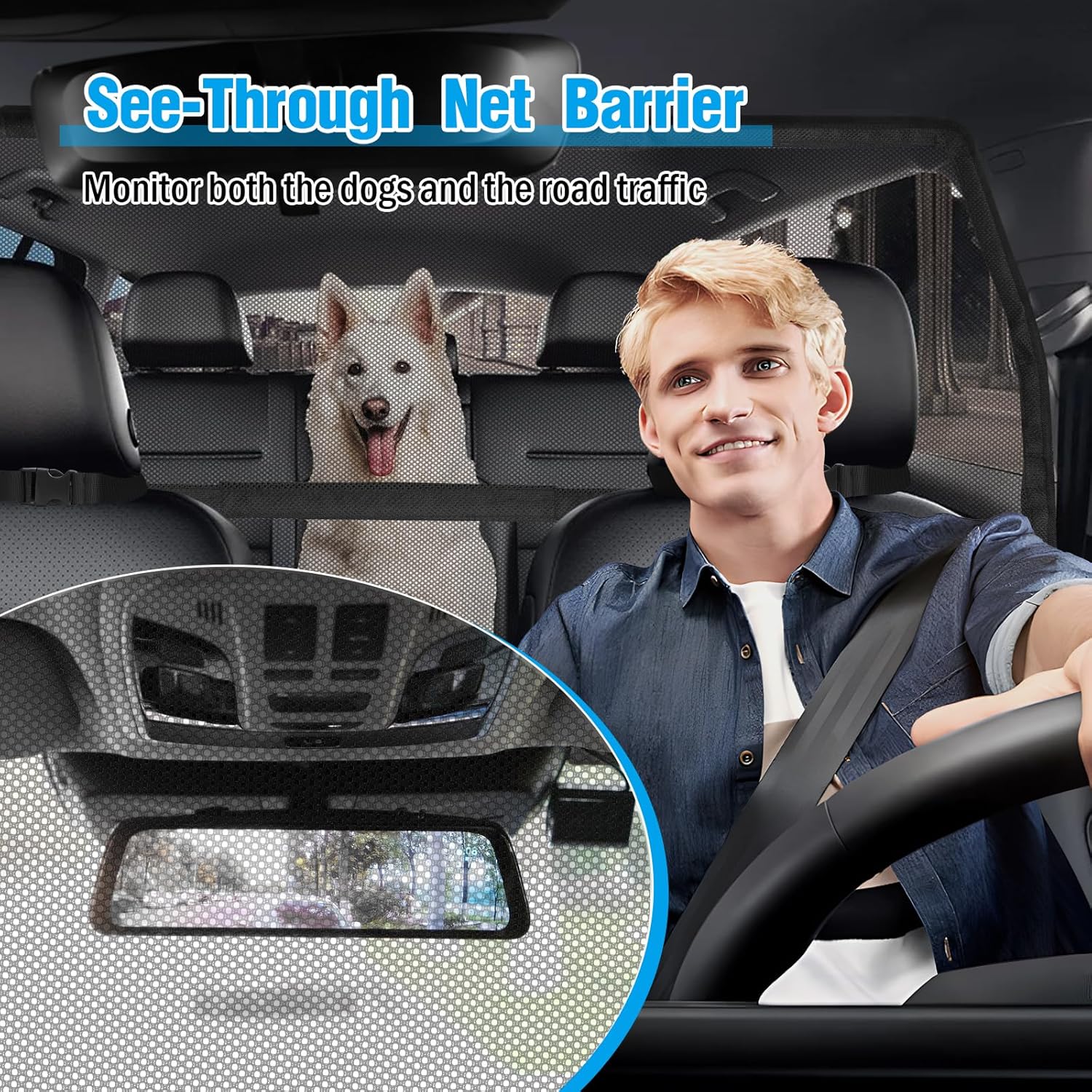 Dog Barrier for Truck,50 Wide Dog Car Barrier,Pet Net Barrier for Car,SUV Dog Barrier for Cargo Area,Back Seat Car Gate,Trunk Barrier with See Through Net Mesh for Trucks SUV CUV Vehicle · v2