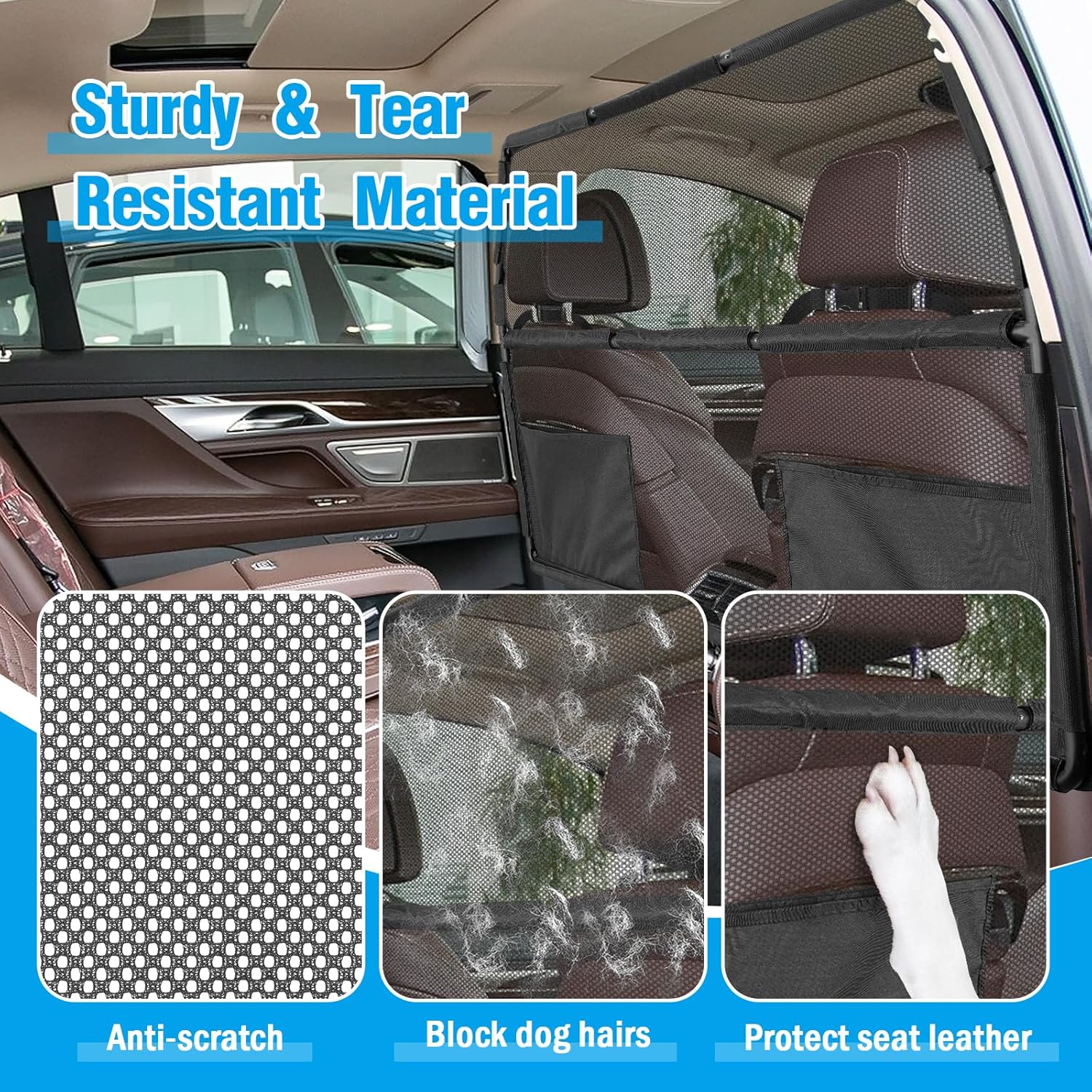 Dog Barrier for Truck,50 Wide Dog Car Barrier,Pet Net Barrier for Car,SUV Dog Barrier for Cargo Area,Back Seat Car Gate,Trunk Barrier with See Through Net Mesh for Trucks SUV CUV Vehicle · v2