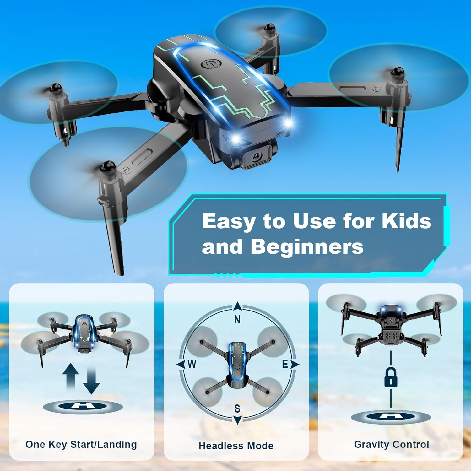 Mini Drone with Camera, Drones for Kids Adults, Boys Gifts, 1080P HD Foldable Drone with Gravity Control, Gestures Selfie, Altitude Hold, One Key Start, 3D Flips, 2 Batteries, Toy for Boys Girls · v4