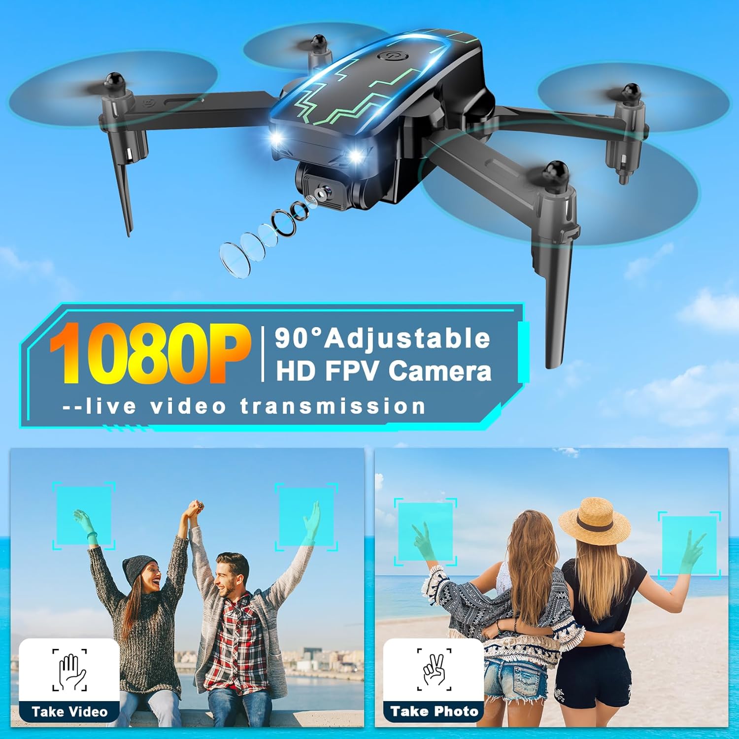 Mini Drone with Camera, Drones for Kids Adults, Boys Gifts, 1080P HD Foldable Drone with Gravity Control, Gestures Selfie, Altitude Hold, One Key Start, 3D Flips, 2 Batteries, Toy for Boys Girls · v4