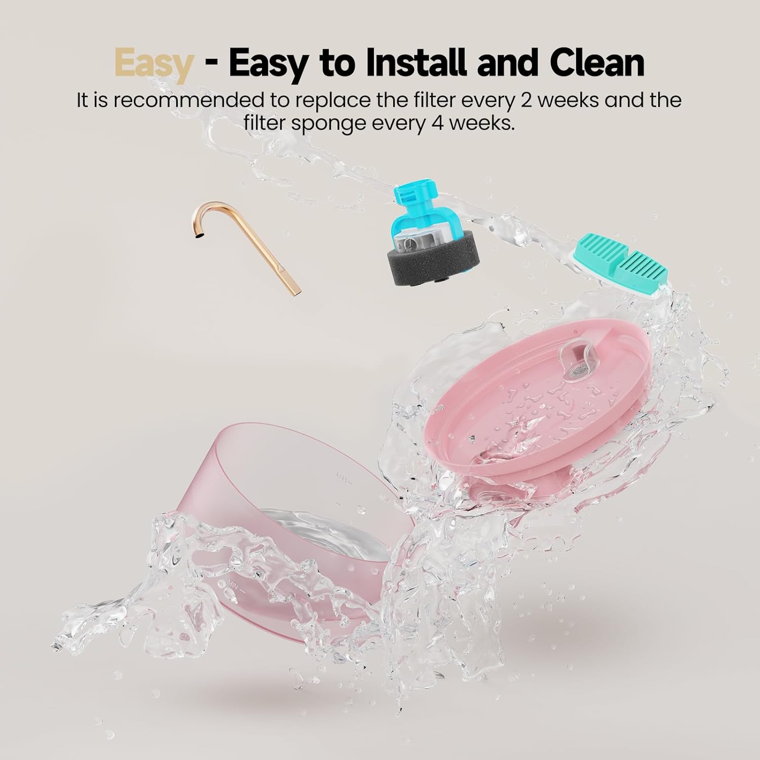 Cat Water Fountain   6Filters   3 Sponges: 88Oz Pet Fountain 24/7 Running Water Fresh Help Pets Drink More Water Activated Carbon Filter 5V Ultra Silent Pump Increase Drinking Area(Pink) · v3