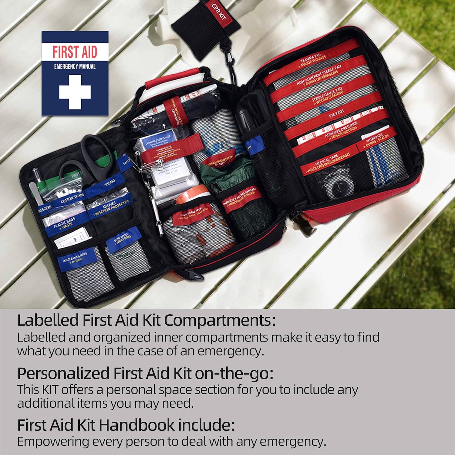 Comprehensive Premium First Aid Kit, Emergency Trauma Kits with Shoulder Strap for Car Camping Gear, Labelled Compartments Survival Kit, Home Essentials, Outdoor Emergency Medical Supplies -252 Piece · v2