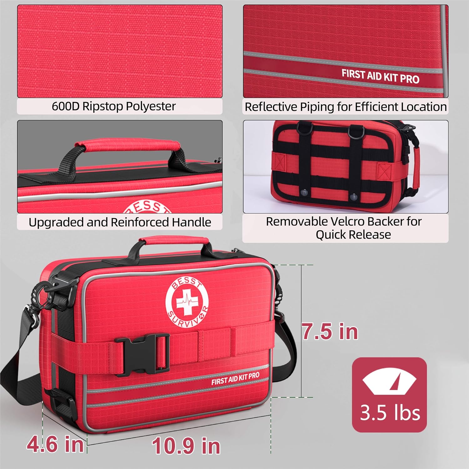 Comprehensive Premium First Aid Kit, Emergency Trauma Kits with Shoulder Strap for Car Camping Gear, Labelled Compartments Survival Kit, Home Essentials, Outdoor Emergency Medical Supplies -252 Piece · v2