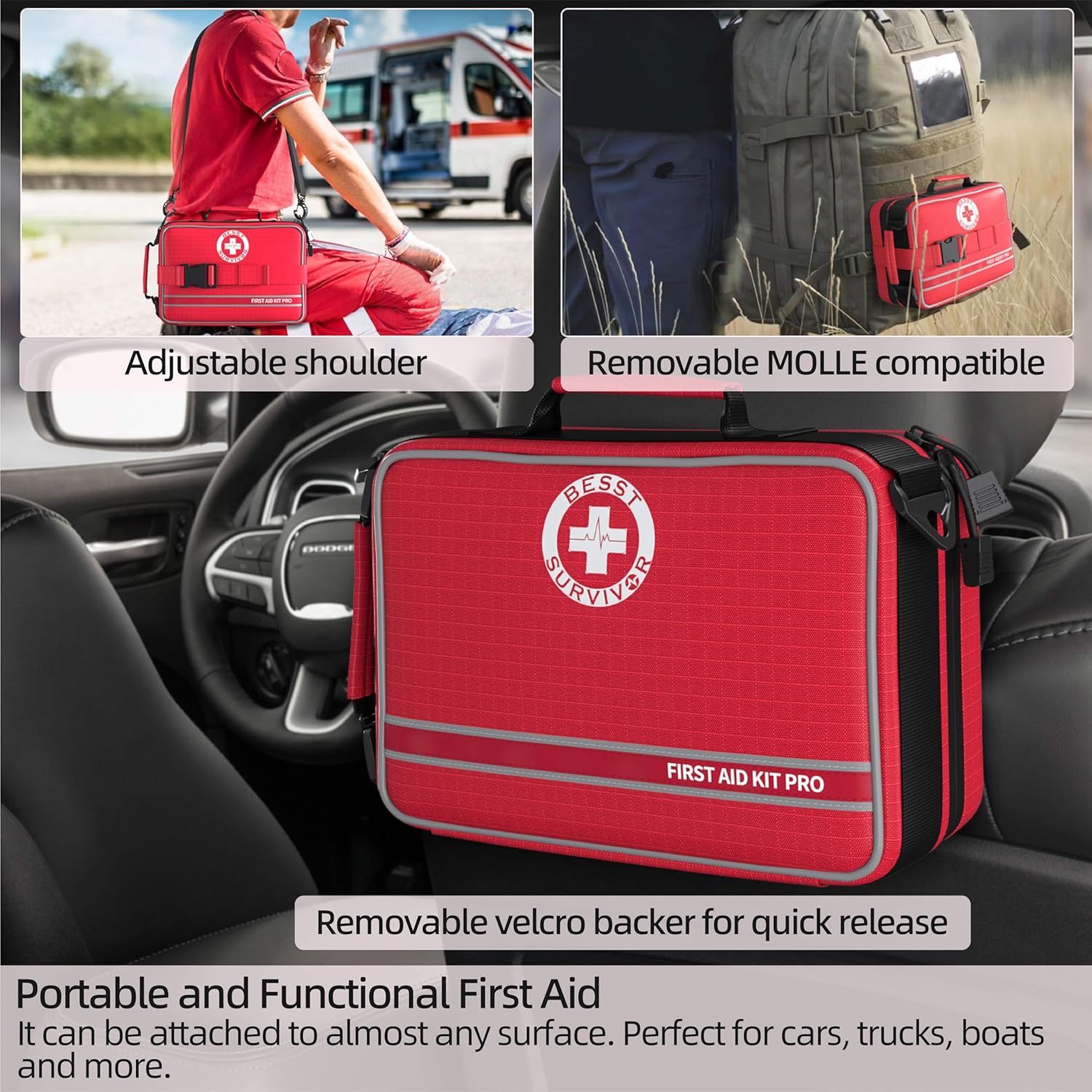 Comprehensive Premium First Aid Kit, Emergency Trauma Kits with Shoulder Strap for Car Camping Gear, Labelled Compartments Survival Kit, Home Essentials, Outdoor Emergency Medical Supplies -252 Piece · v2
