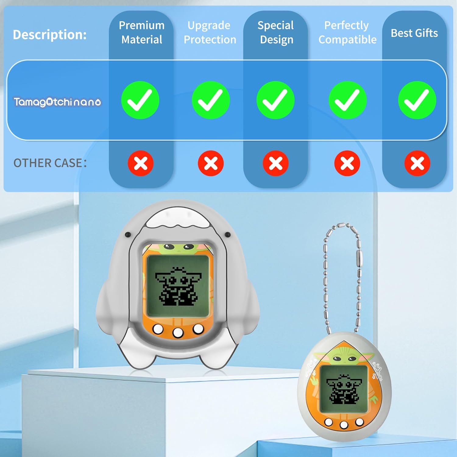Compatible with Tamagotchi Nano Silicone Case, Cute Shark Pattern Protective Cover Case Suitable for Tamagotchi Nano Accessories for Kids · v3