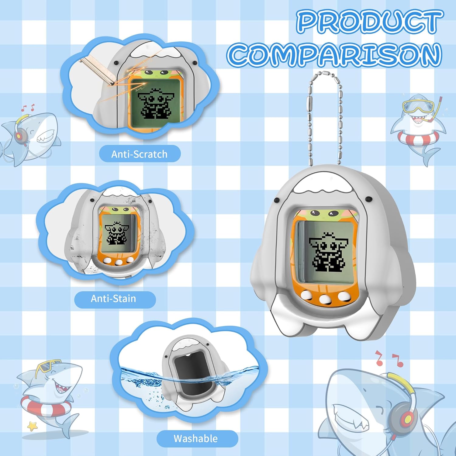 Compatible with Tamagotchi Nano Silicone Case, Cute Shark Pattern Protective Cover Case Suitable for Tamagotchi Nano Accessories for Kids · v3