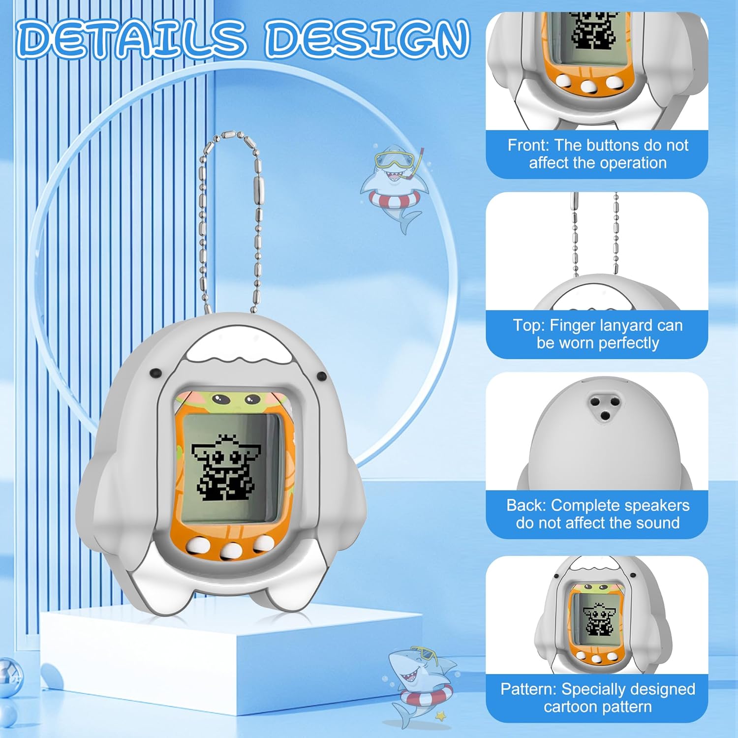 Compatible with Tamagotchi Nano Silicone Case, Cute Shark Pattern Protective Cover Case Suitable for Tamagotchi Nano Accessories for Kids · v3