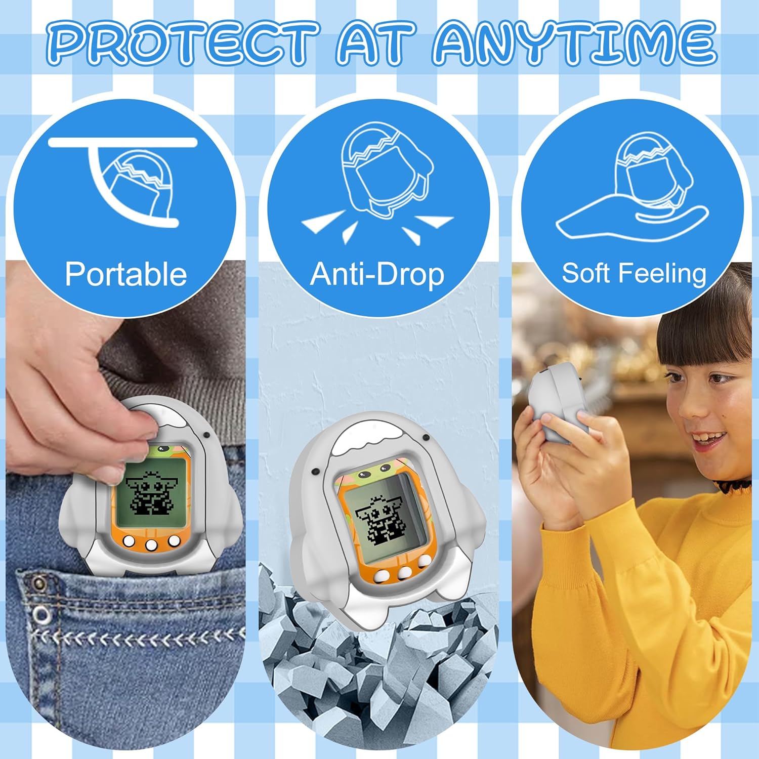Compatible with Tamagotchi Nano Silicone Case, Cute Shark Pattern Protective Cover Case Suitable for Tamagotchi Nano Accessories for Kids · v3