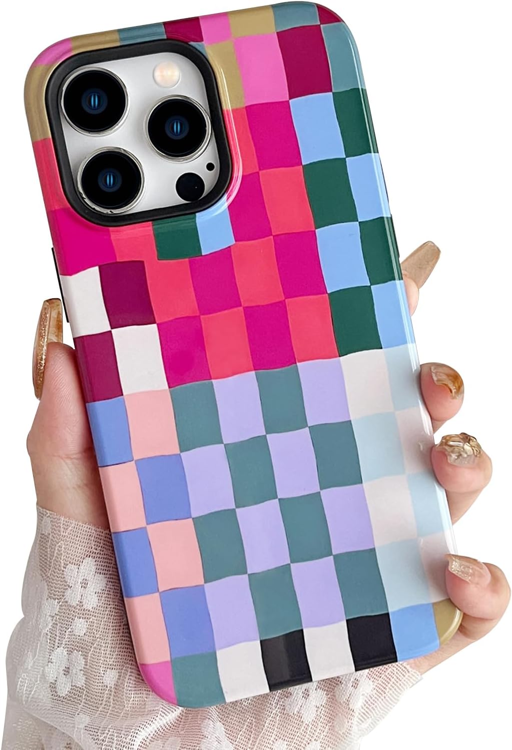 Compatible with iPhone 14 Pro Max Case,Cute Colorful Checkered Case with Shockproof Slim Soft TPU and Hard PC Protective Cases for Women/Men Designed for iPhone 14 Pro Max Case (Colorful 1)