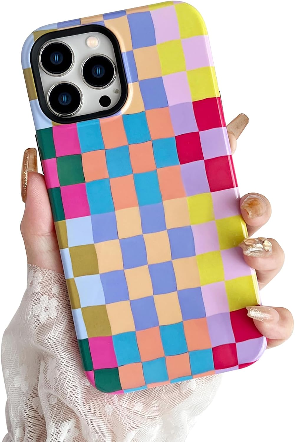 Compatible with iPhone 12 Pro Max Case,Cute Colorful Checkered Case with Shockproof Slim Soft TPU and Hard PC Protective Cases for Women/Men Designed for iPhone 12 Pro Max Case (Colorful 2)