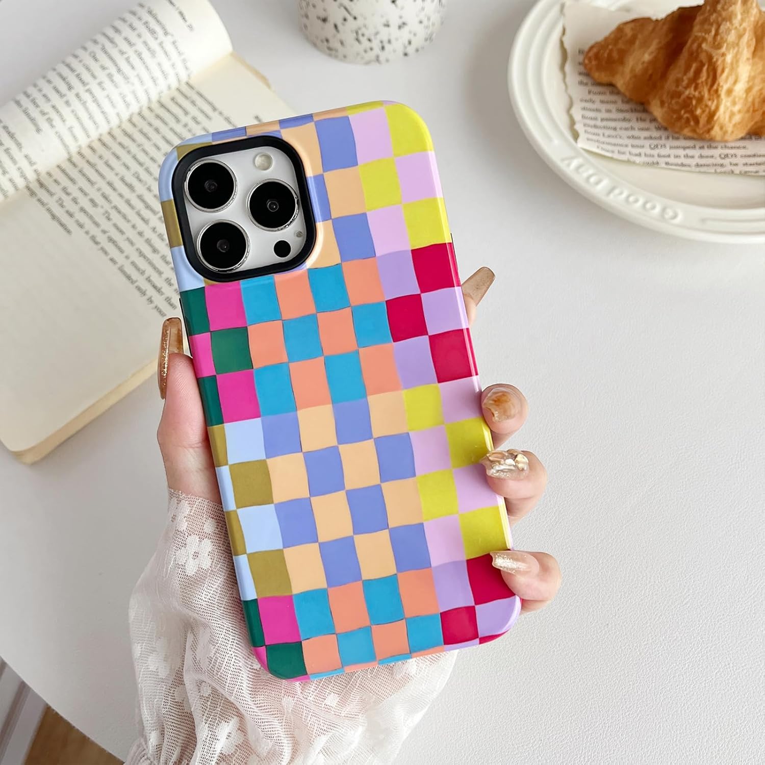 جراب متوافق مع iPhone 12 Pro Max، جراب مربّع ملون لطيف مع جرابات واقية من مادة TPU الناعمة النحيفة المقاومة للصدمات والبولي كربونات الصلبة للنساء/الرجال مصمم لجراب iPhone 12 Pro Max (ملون 2)