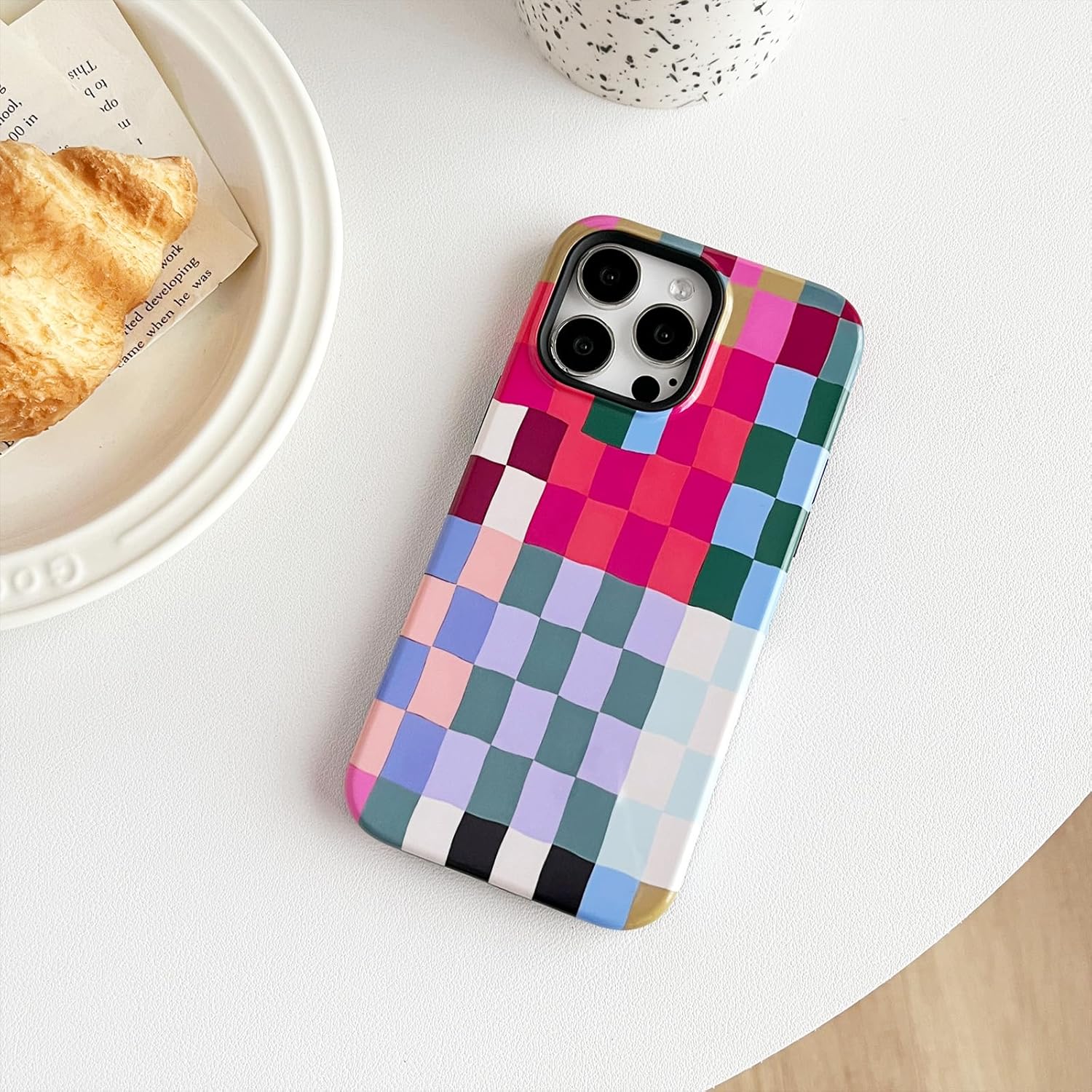 Kompatybilny z etui iPhone 12/iPhone 12 Pro, uroczym kolorowym etui w kratkę z odpornym na wstrząsy smukłym miękkim TPU i twardymi pokrowcami ochronnymi na komputer dla kobiet/mężczyzn zaprojektowane dla iPhone'a 12/12 Pro (kolorowe 1)