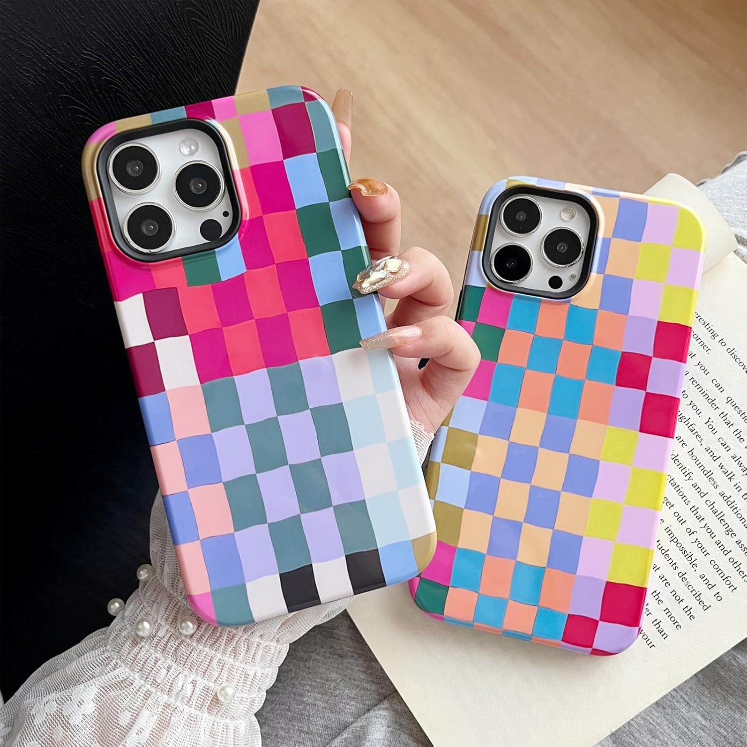 Kompatybilny z etui iPhone 12/iPhone 12 Pro, uroczym kolorowym etui w kratkę z odpornym na wstrząsy smukłym miękkim TPU i twardymi pokrowcami ochronnymi na komputer dla kobiet/mężczyzn zaprojektowane dla iPhone'a 12/12 Pro (kolorowe 1)