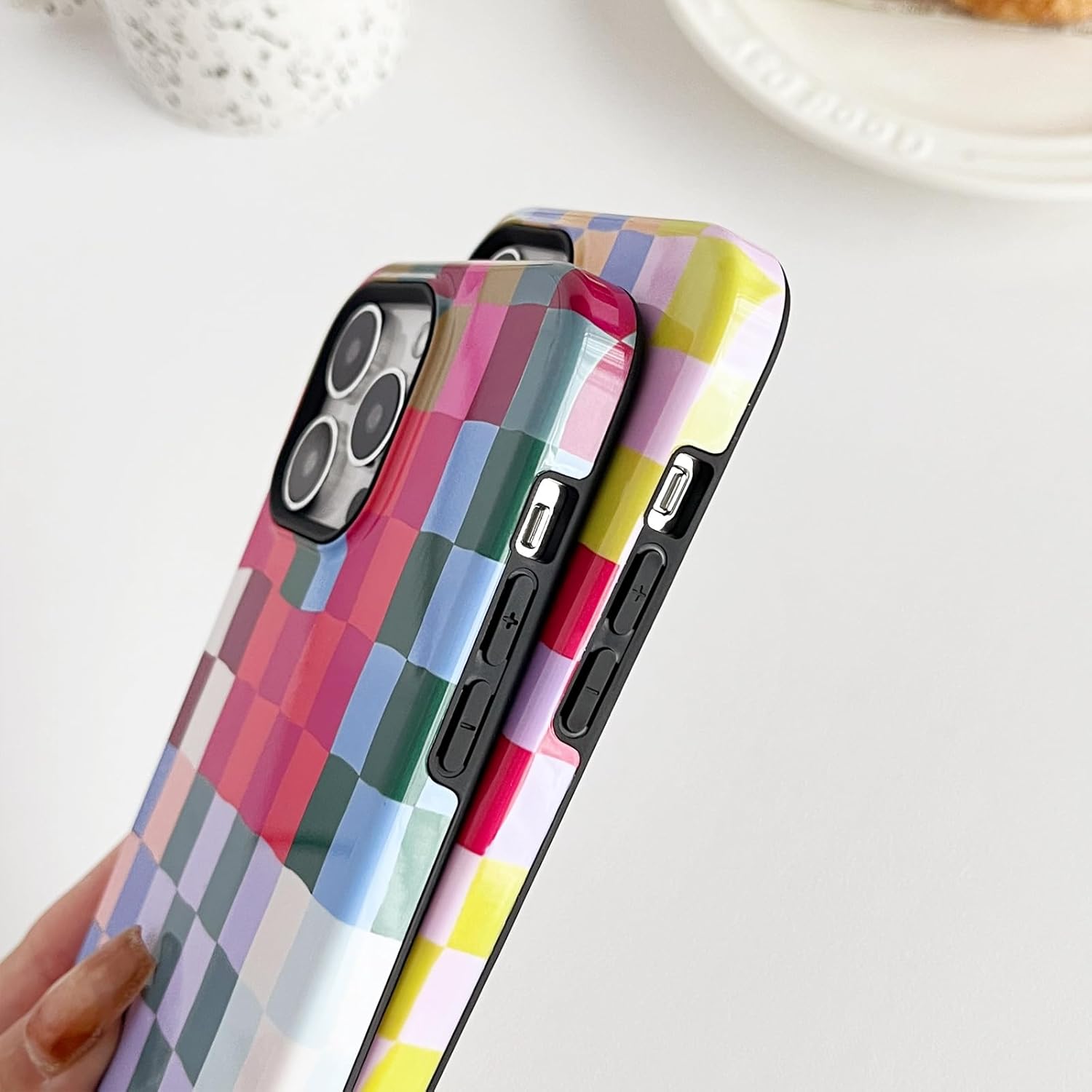 Kompatybilny z etui iPhone 12/iPhone 12 Pro, uroczym kolorowym etui w kratkę z odpornym na wstrząsy smukłym miękkim TPU i twardymi pokrowcami ochronnymi na komputer dla kobiet/mężczyzn zaprojektowane dla iPhone'a 12/12 Pro (kolorowe 1)