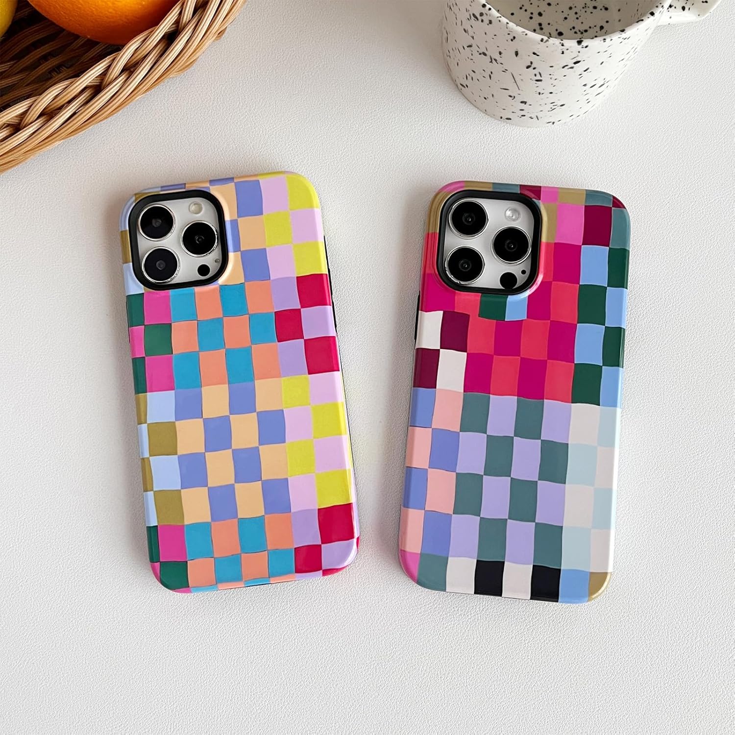 Kompatybilny z etui iPhone 12/iPhone 12 Pro, uroczym kolorowym etui w kratkę z odpornym na wstrząsy smukłym miękkim TPU i twardymi pokrowcami ochronnymi na komputer dla kobiet/mężczyzn zaprojektowane dla iPhone'a 12/12 Pro (kolorowe 1)