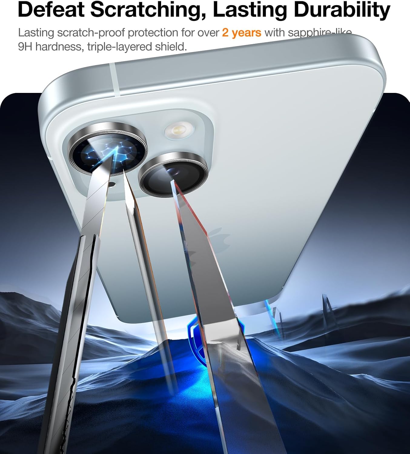 UltraGlass UNBREAK TOP 9H  Glass for iPhone 15/15 Plus Lens Protector [Military Grade Shatterproof  Longest Durable] Camera Lens Protector 15/15 Plus Tempered Glass, White · v2