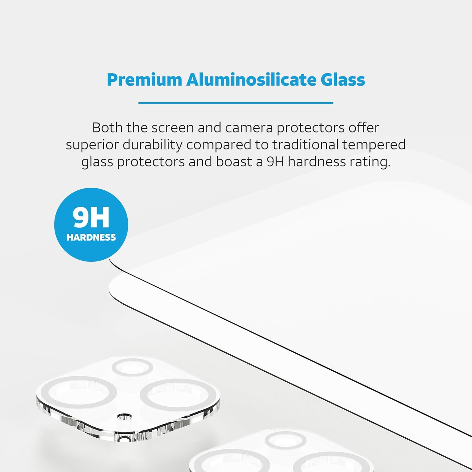 ATT Tempered Glass Screen Protector with Scratch and Impact Protection, Smudge Resistance for Apple iPhone (iPhone 15, 2 Pack   2 Lens Protectors)