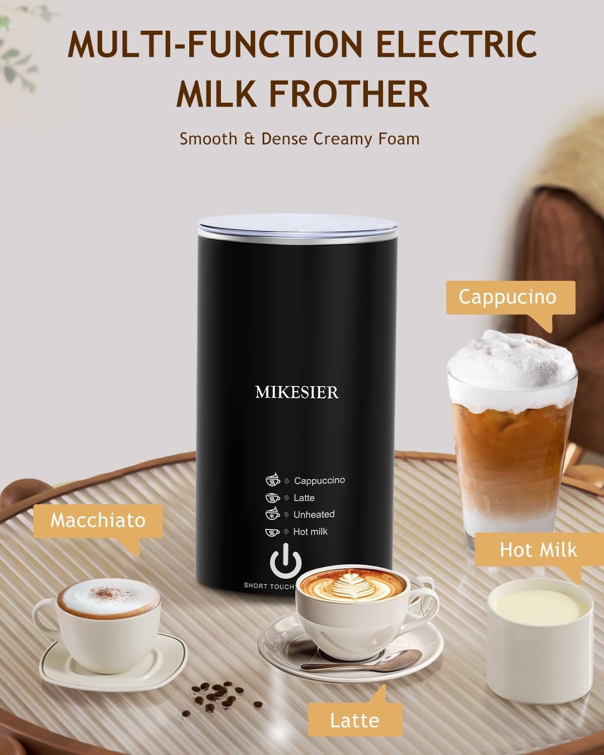 Macchina da caffè monodose 3IN1 per K Cup Ground, macchina da caffè piccola con montalatte, formato da 6 a 14 once, serbatoio d'acqua rimovibile da 28 once, vaschetta raccogligocce regolabile, per Americano, Latte, Cappuccino