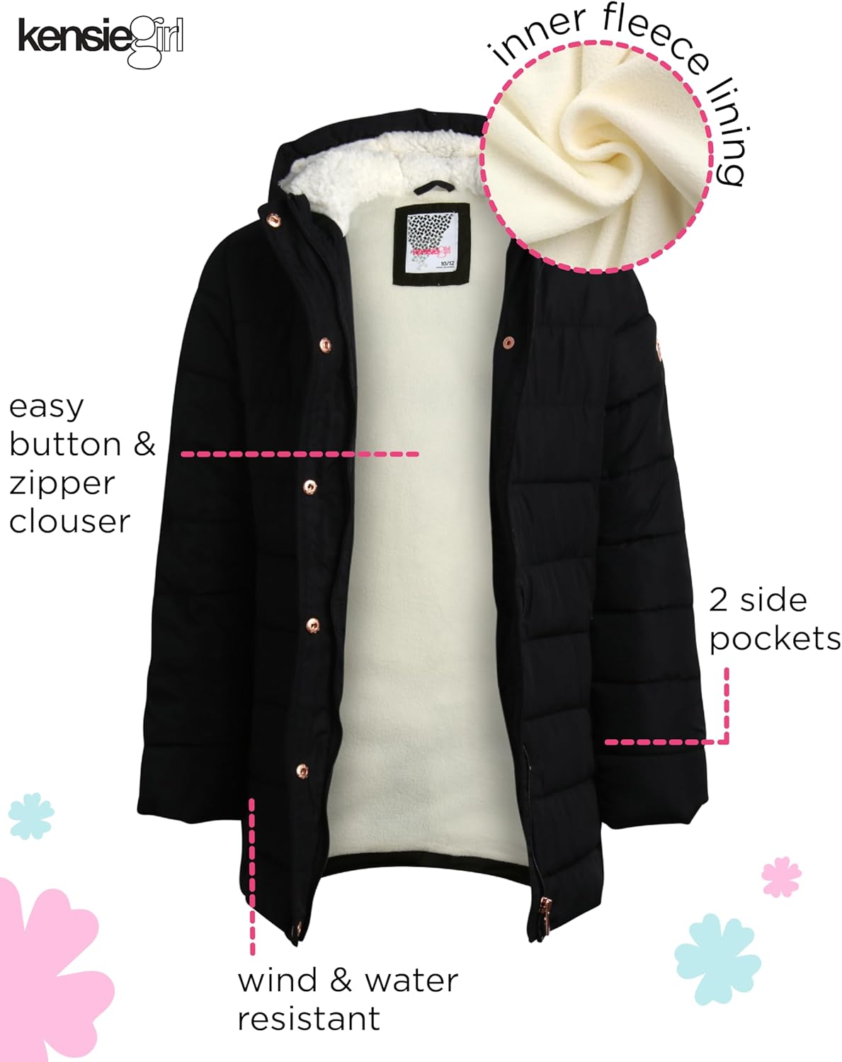 Girls Winter Coat - Warm Polar Fleece Lined Long Quilted Puffer Jacket for Girls with Sherpa Lined Hood (7-16)