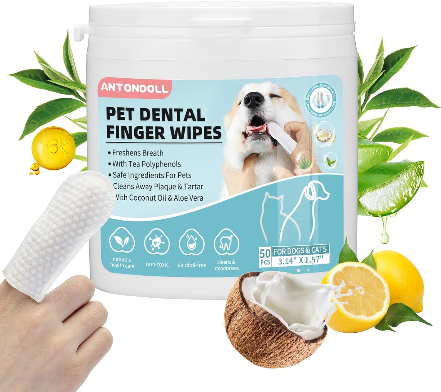 Dog Teeth Cleaning Wipes - Pet Dental Finger Wipes for Dogs  Cats - Dog Tooth Brushing Kit Dental Wipes - Reduces Plaque amp; Freshens Breath 50Pcs · v9