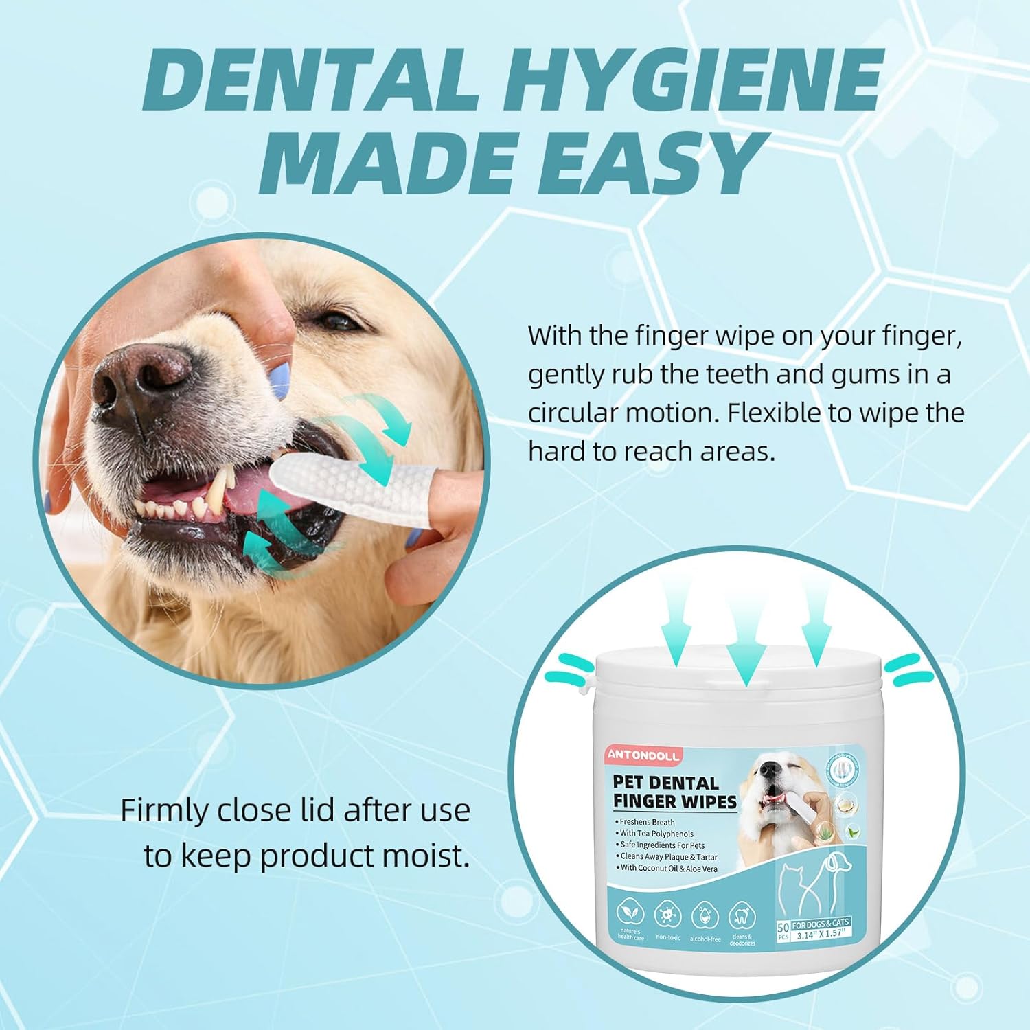 Dog Teeth Cleaning Wipes - Pet Dental Finger Wipes for Dogs  Cats - Dog Tooth Brushing Kit Dental Wipes - Reduces Plaque amp; Freshens Breath 50Pcs · v9