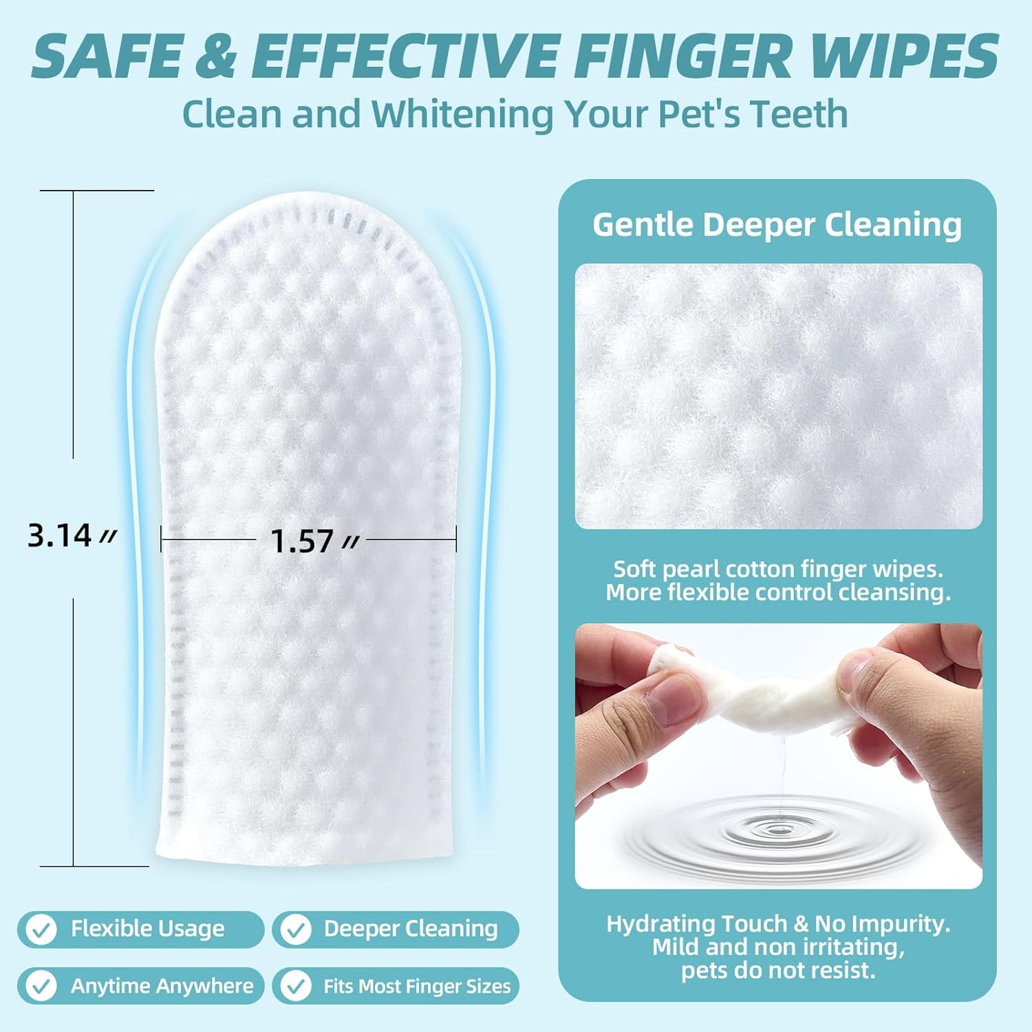 Dog Teeth Cleaning Wipes - Pet Dental Finger Wipes for Dogs  Cats - Dog Tooth Brushing Kit Dental Wipes - Reduces Plaque amp; Freshens Breath 50Pcs · v9