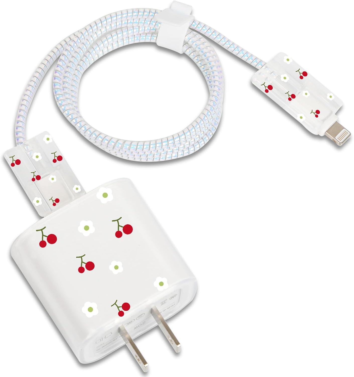 Housse de protection de câble en forme de fleur pour iPhone Charger Lightning, motif floral de cerisier kawaii pour femmes et filles, protecteur de câble de chargeur de téléphone souple pour iPhone 12 13 14 15 Pro Max