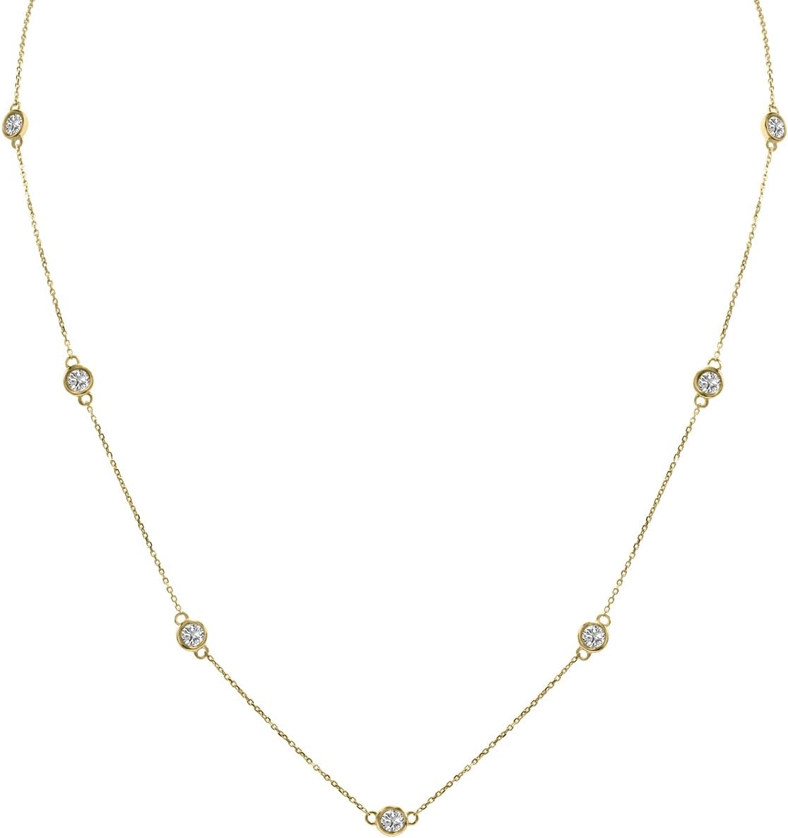 Bezel Set Lab Grown Diamond Station Necklaces in 14K White, Yellow and Rose Gold (Available From 0.25 CTW - 2 CTW) · v3