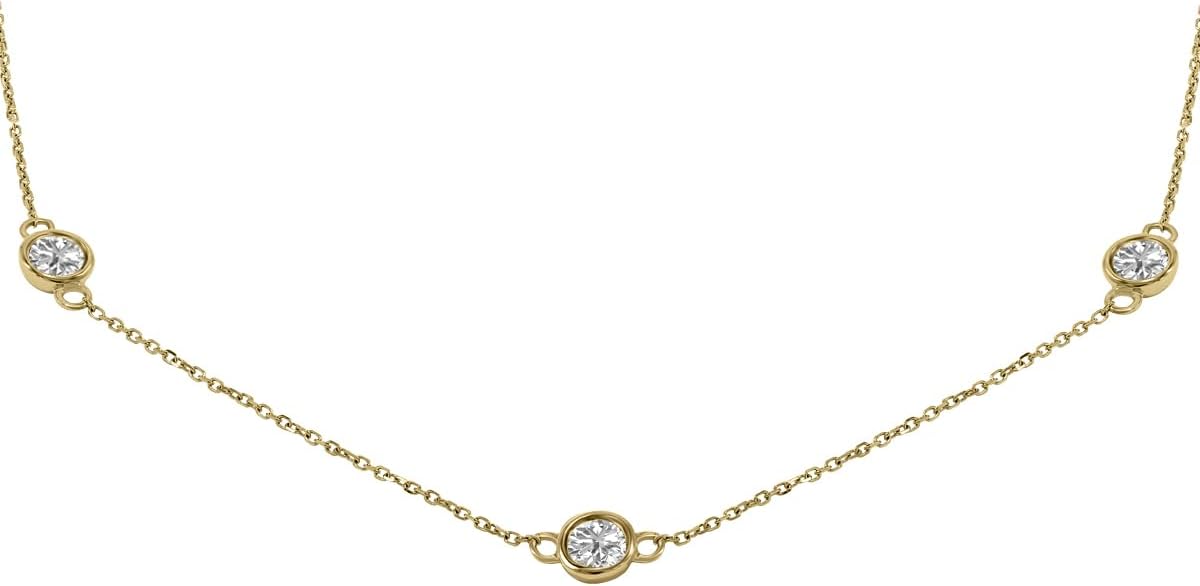Bezel Set Lab Grown Diamond Station Necklaces in 14K White, Yellow and Rose Gold (Available From 0.25 CTW - 2 CTW) · v3