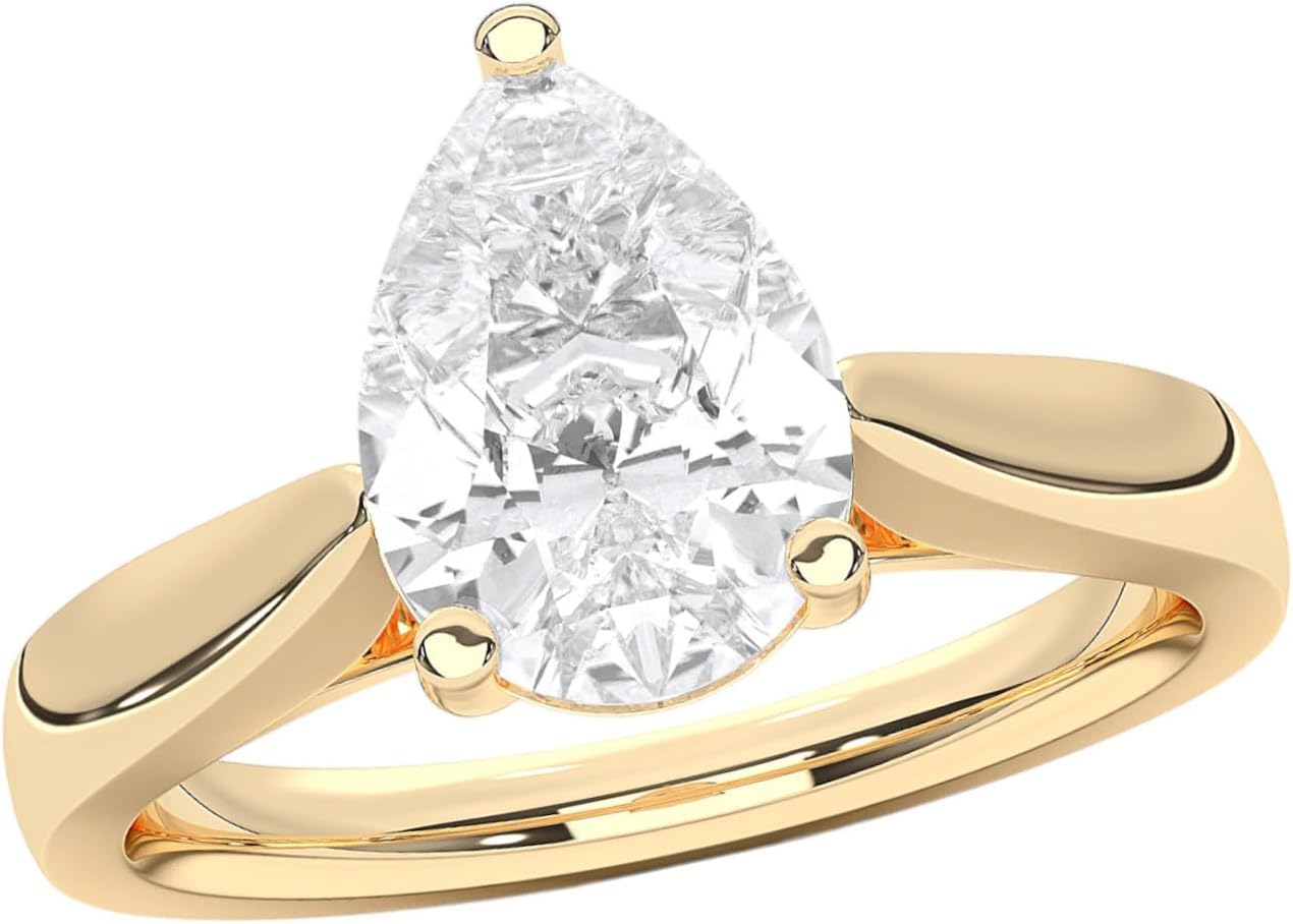 1.00Ct to 3.00Ct Pear Shape F-G/VS Lab Grown Diamond Solitaire Engagement Rings For Women Made in Solid Gold · v4