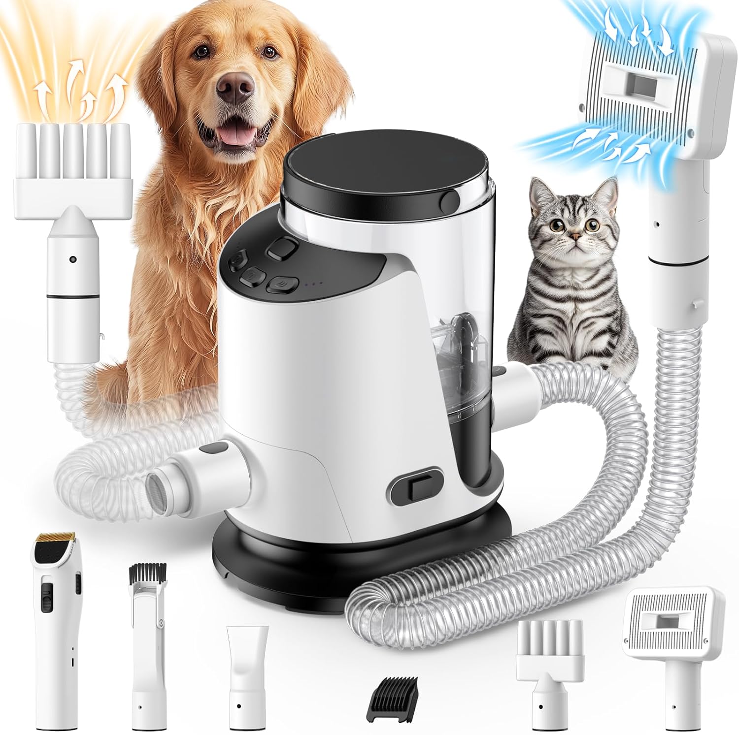 2024 Newest Dog Grooming Vacuum  Dog Electric Clippers amp; Pet Hair Dryer Suction 99% Pet Hair, 3L Large Capacity Dog Vacuum with 5 Grooming Tools, Quiet, Adjustable Airflow and Temperature, UL, Button