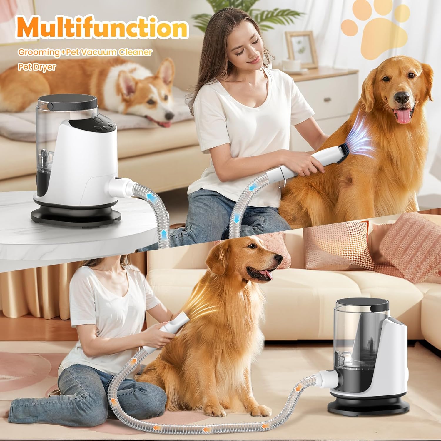 2024 Newest Dog Grooming Vacuum  Dog Electric Clippers amp; Pet Hair Dryer Suction 99% Pet Hair, 3L Large Capacity Dog Vacuum with 5 Grooming Tools, Quiet, Adjustable Airflow and Temperature, UL, Button