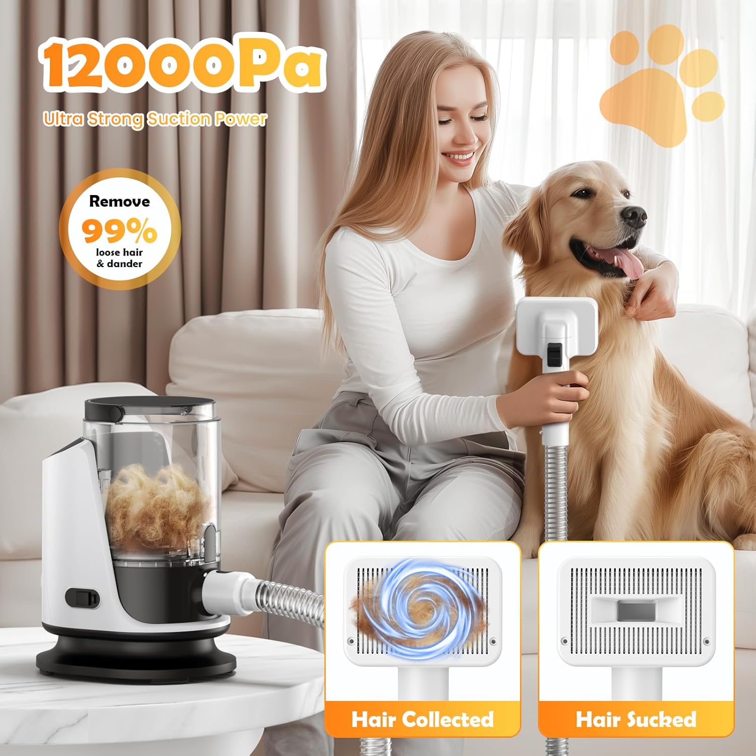 2024 Newest Dog Grooming Vacuum  Dog Electric Clippers amp; Pet Hair Dryer Suction 99% Pet Hair, 3L Large Capacity Dog Vacuum with 5 Grooming Tools, Quiet, Adjustable Airflow and Temperature, UL, Button