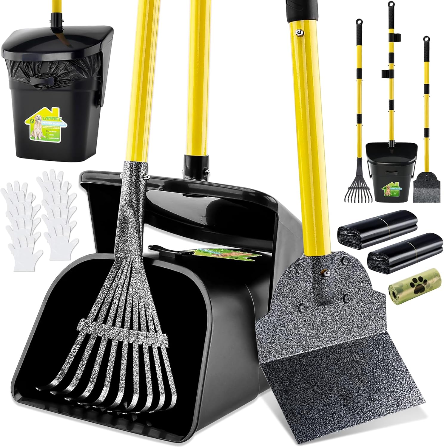 LANNEY Dog Pooper Scooper, 38 Long Adjustable Poop Scooper for Large Medium Small Dogs Yard, Heavy Duty Metal Handle Pooper Scooper - Pet Supplies Swivel Bin  Rake amp; Spade with 65 Bags · v3
