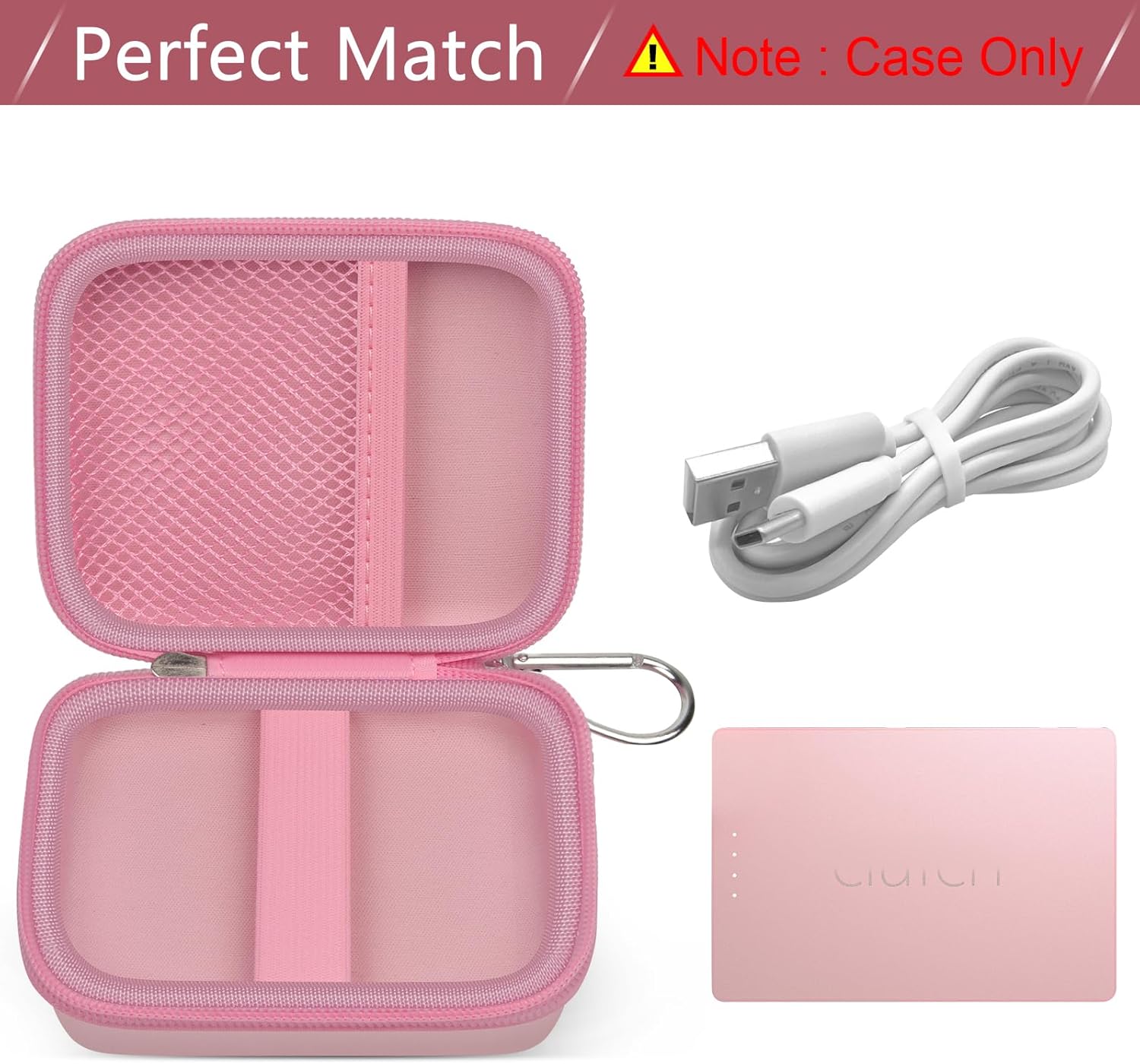 Case Compatiable with Clutch - Pro Portable Charger for iPhone Power Bank Travel Holder Storage for Battery Pack, USB Charging Cable and More Accessories(Box Only) Pink