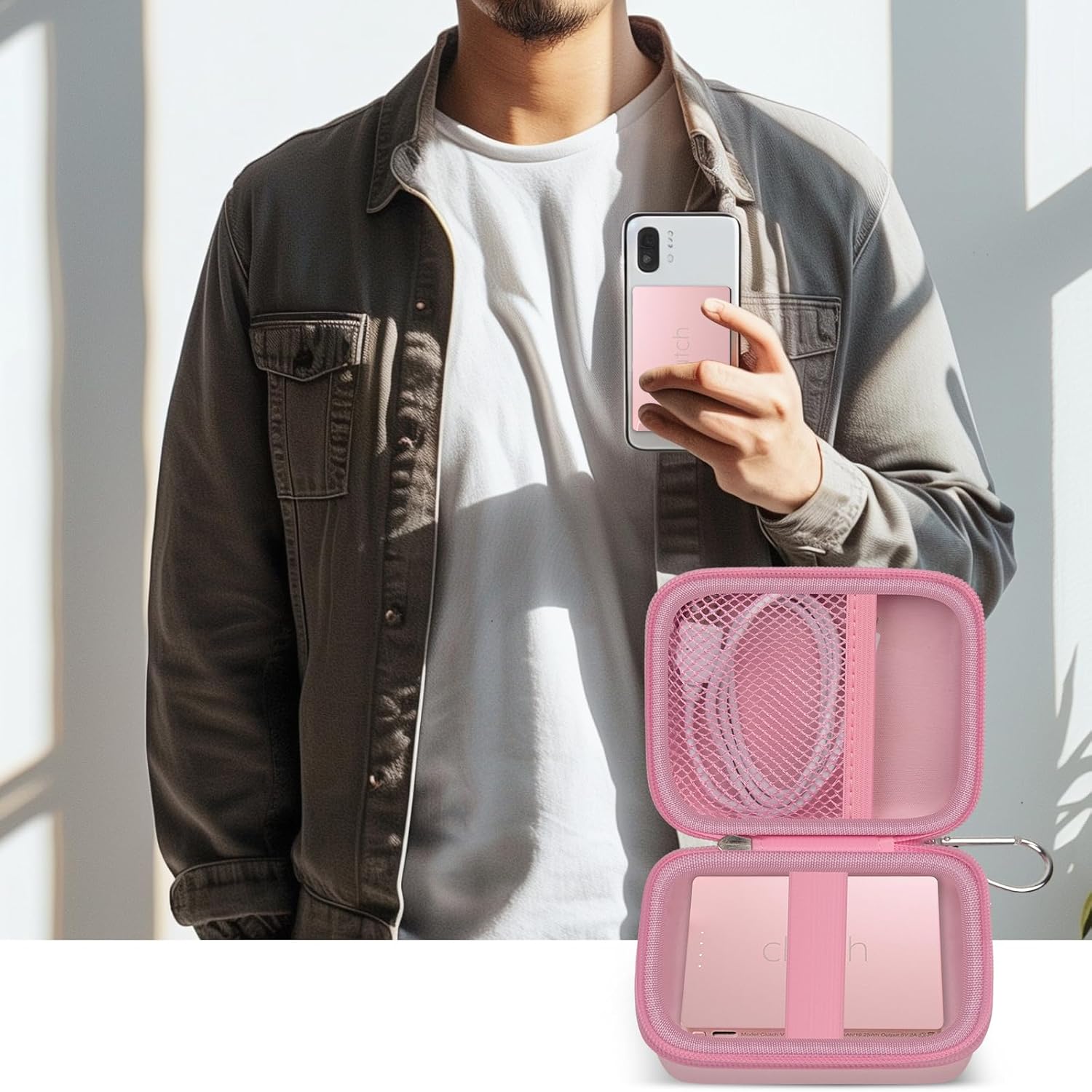 Case Compatiable with Clutch - Pro Portable Charger for iPhone Power Bank Travel Holder Storage for Battery Pack, USB Charging Cable and More Accessories(Box Only) Pink