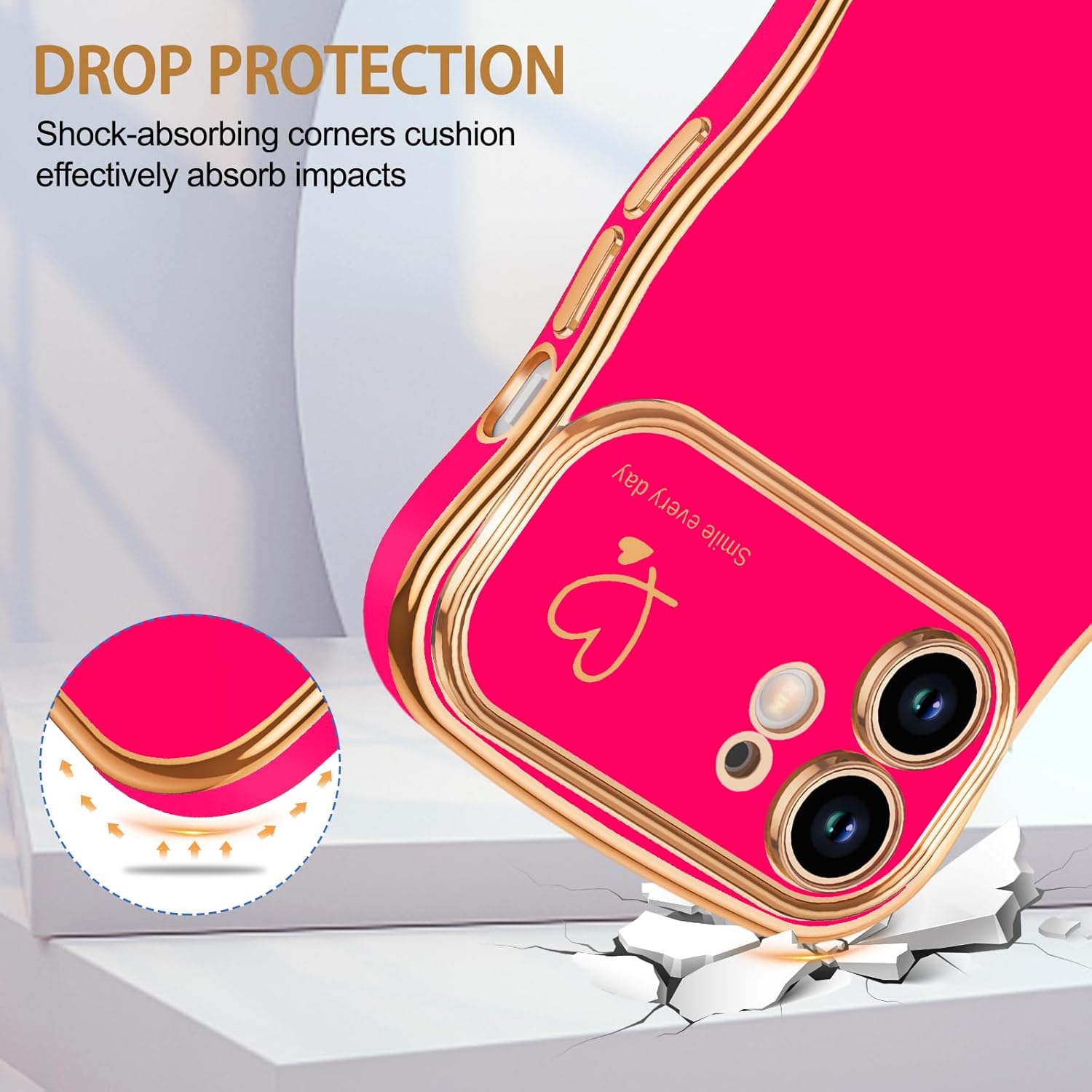 Anuck for iPhone 11 Case for Women Girls, Cute Curly Wave Frame Shape Love Heart Design, Luxury Plating Wavy Edge Full Camera Protection Soft TPU Shockproof Phone Case Cover, Hot Pink · v4