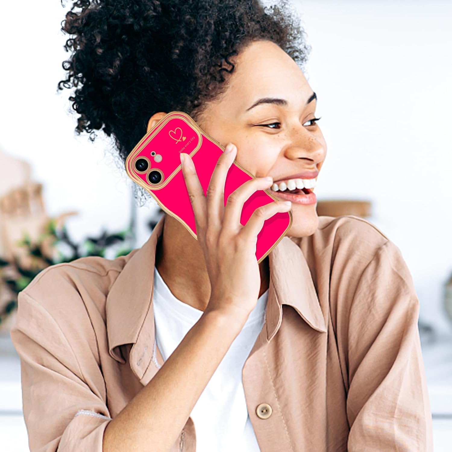 Anuck for iPhone 11 Case for Women Girls, Cute Curly Wave Frame Shape Love Heart Design, Luxury Plating Wavy Edge Full Camera Protection Soft TPU Shockproof Phone Case Cover, Hot Pink · v4